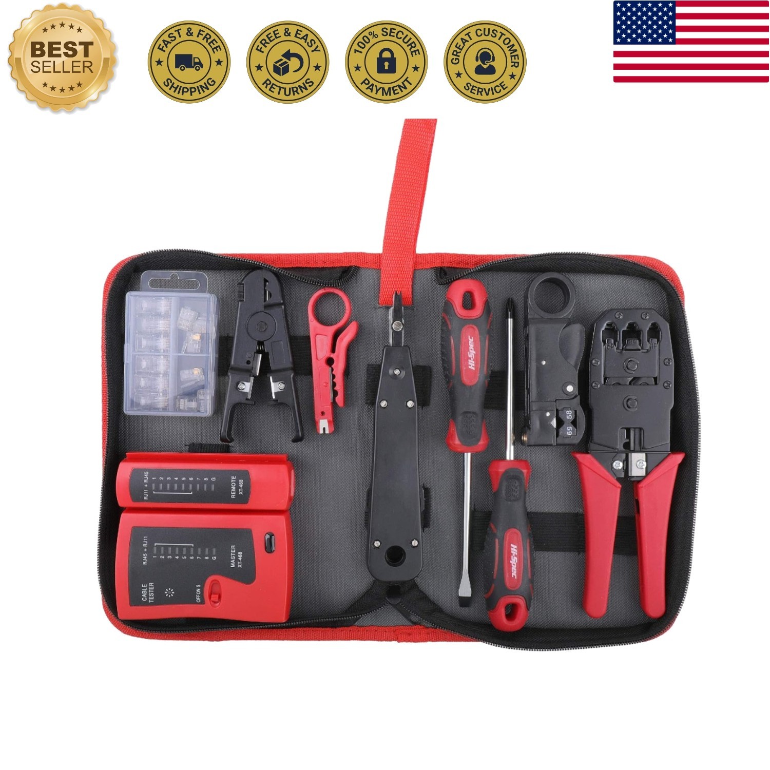 Network Cable Tester Tool Kit for RJ11 RJ45 Punchdown | 9pc, everyday fixes m...