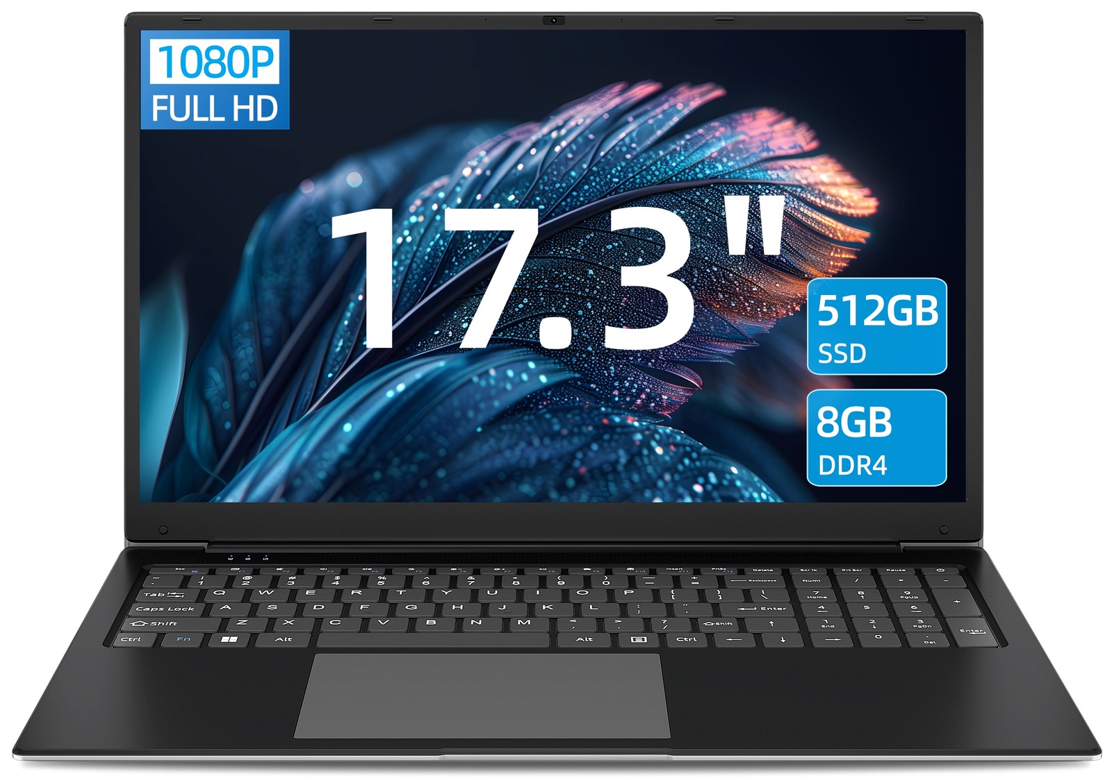 SGIN 17.3" Laptop 8000mAh 8GB RAM 512GB SSD Notebook 1920x1280 IPS Full HD
