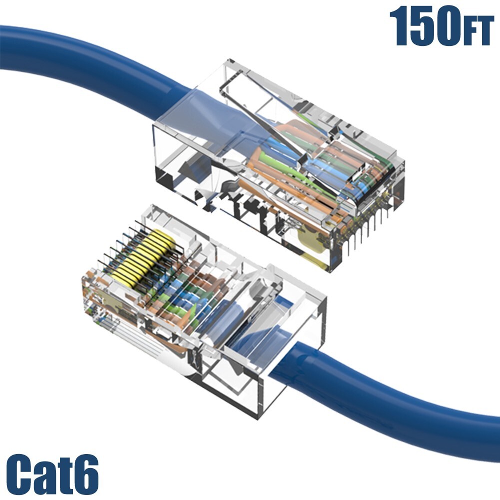 150FT Cat6 RJ45 Ethernet LAN Network Non-Boot Cable UTP Copper Wire 24AWG Blue