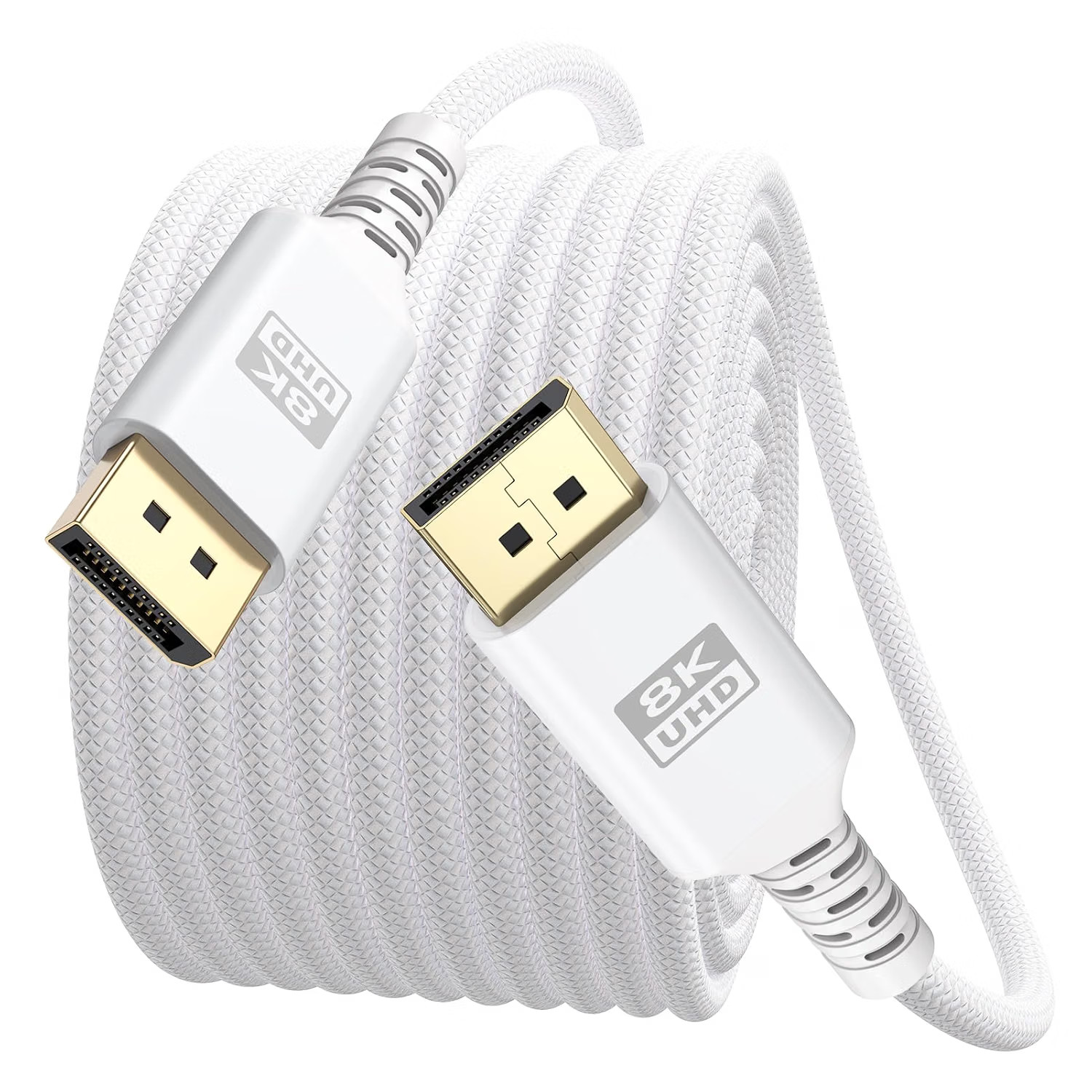 8K White DisplayPort 1.4 Cable DP Cord HDR For Gaming Monitor PC TV 15 FT