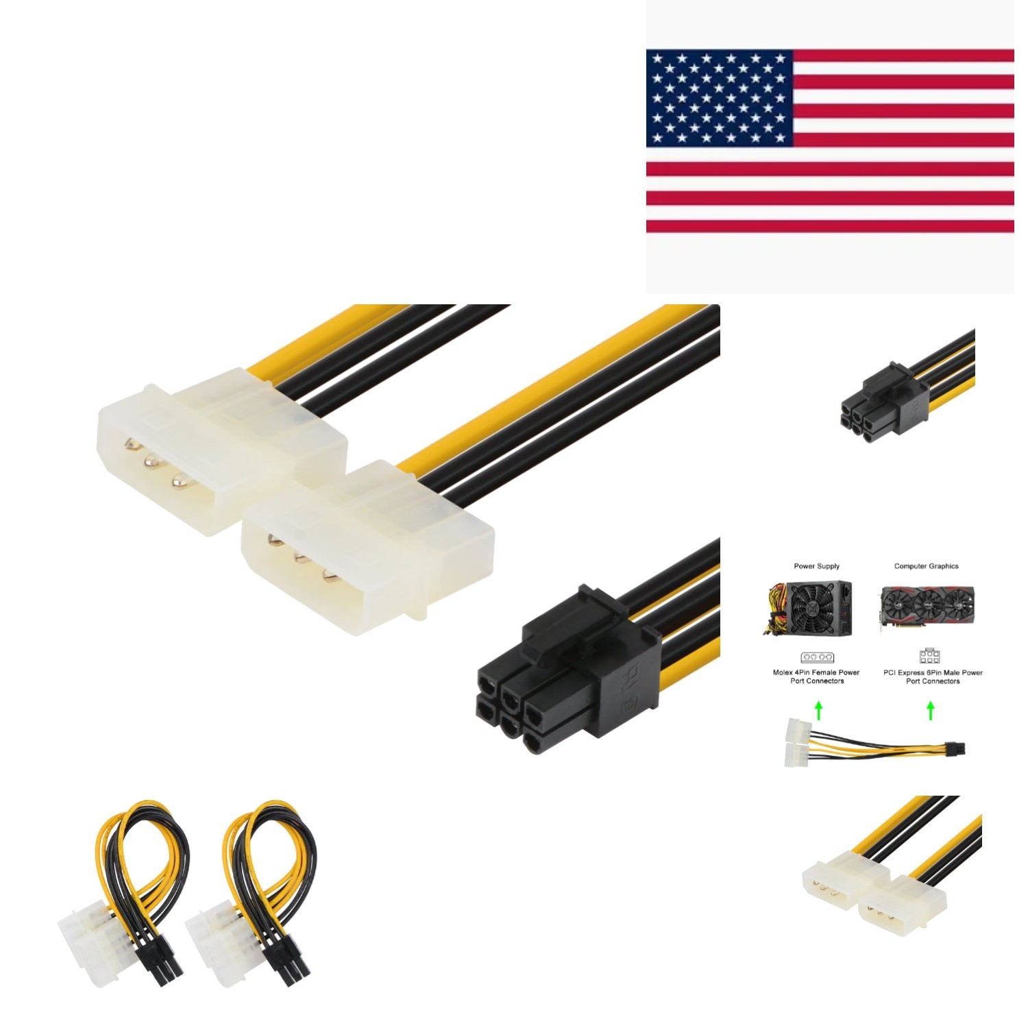 High-Quality 6-Pin to 2X 4-Pin Molex PCIe Power Cable - Tangle-Free 2-Pack