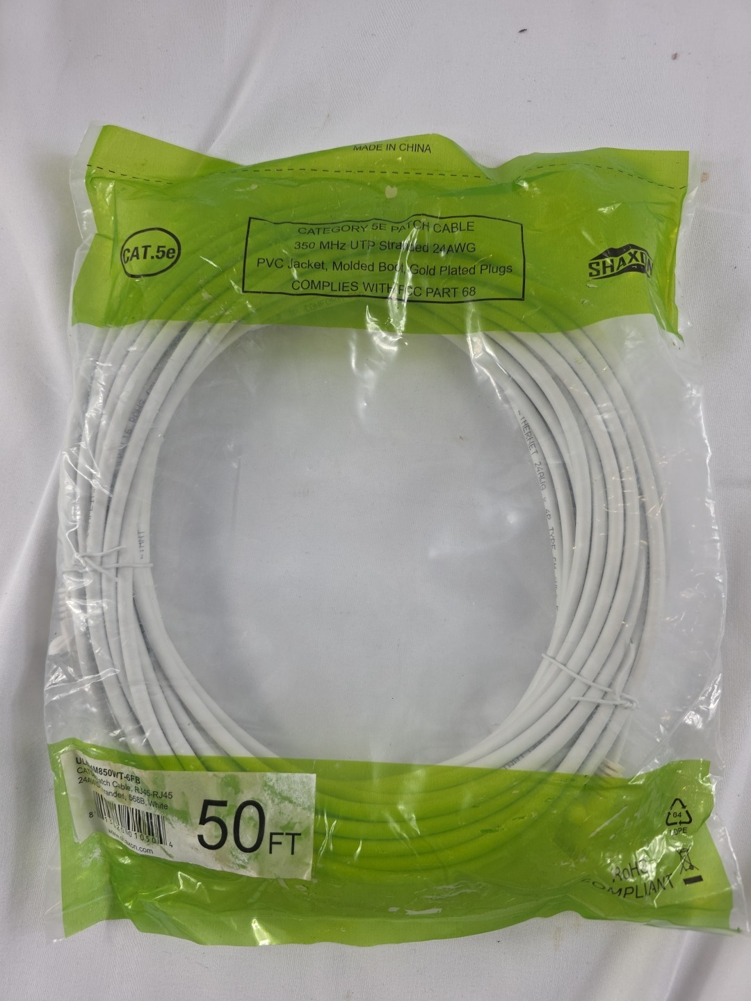3 Pack Shaxon CAT5e Ethernet Cable 50FT RJ45 to RJ45 Network Patch Cord White