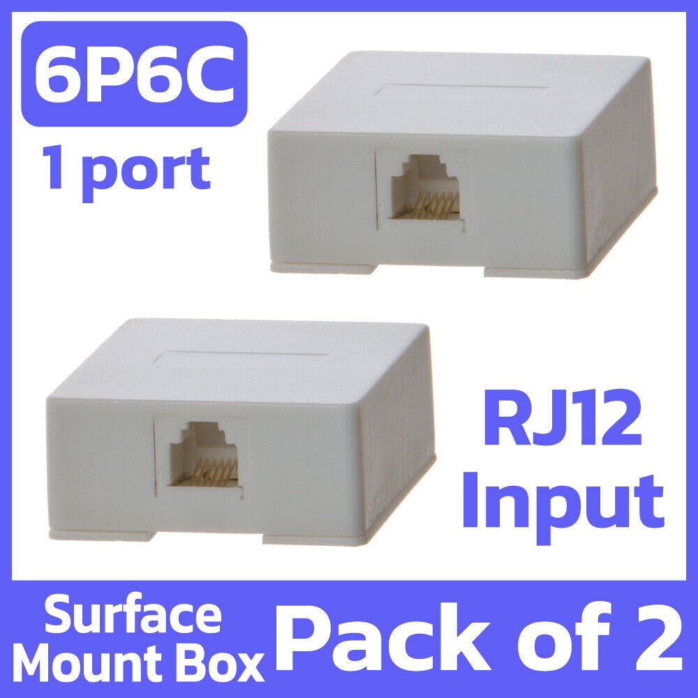 2 Pack Telephone Surface Mount Box RJ12 6P6C White Keystone Wall Box 1 Port Box