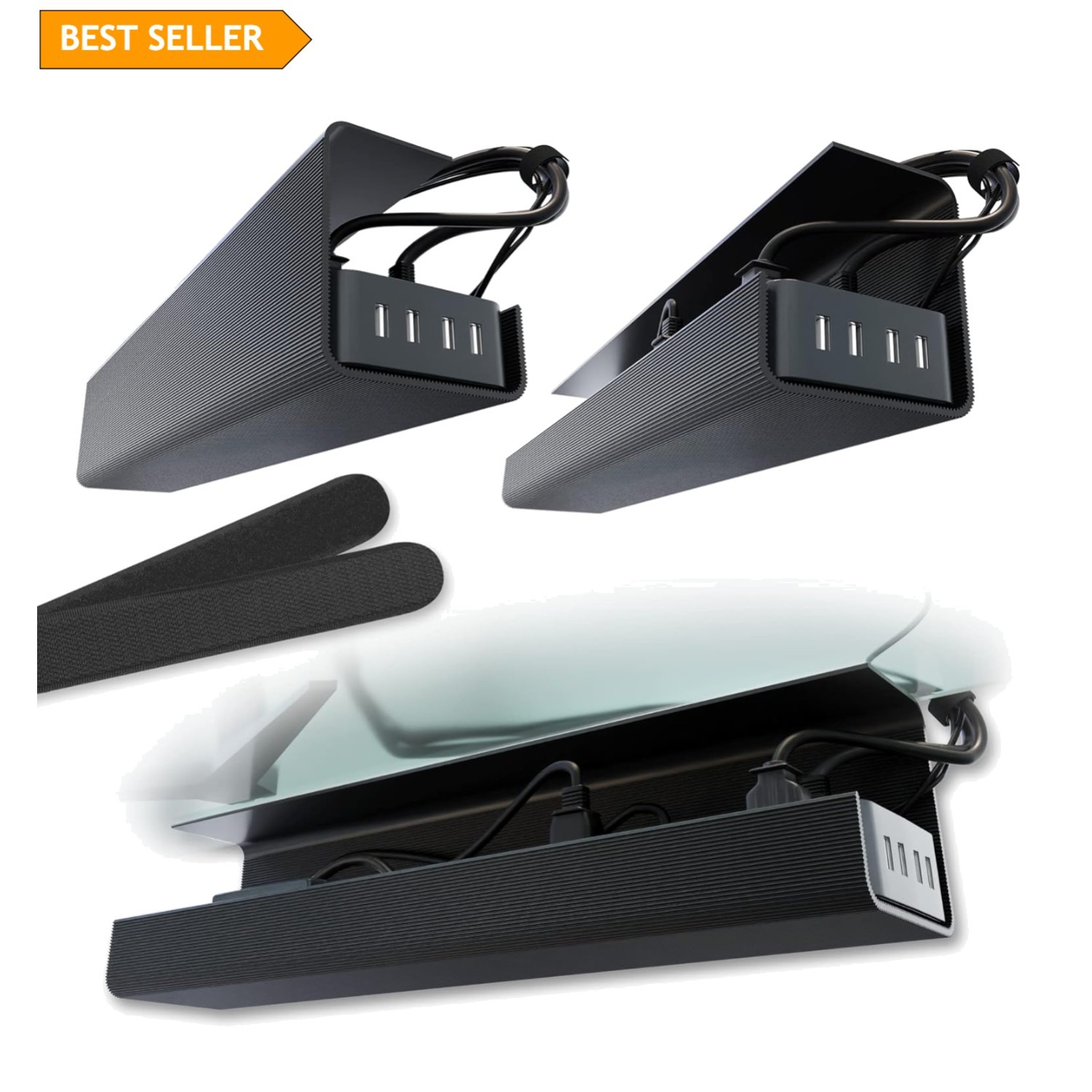 No-Drill Cable Organizer Tray - Durable Adhesive | 2pcs Under Desk Hider