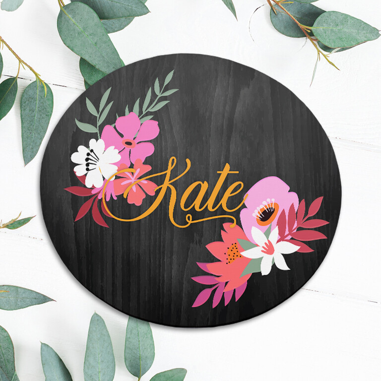 Custom Name Dark Wood Flowers Mouse Pad Mat Office Desk Table Accessory Gift