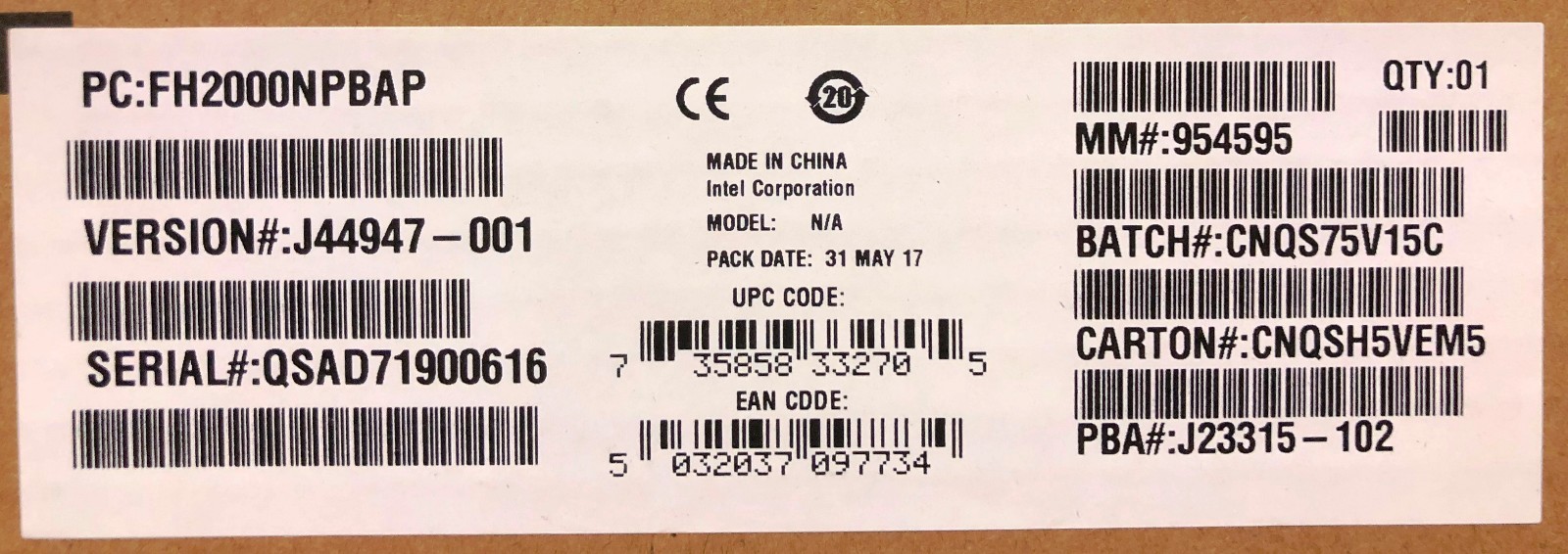 Intel FH2000NPBAP Node Power Board for H2000XXKR2 Chassis NEW BULK PACKAGING 
