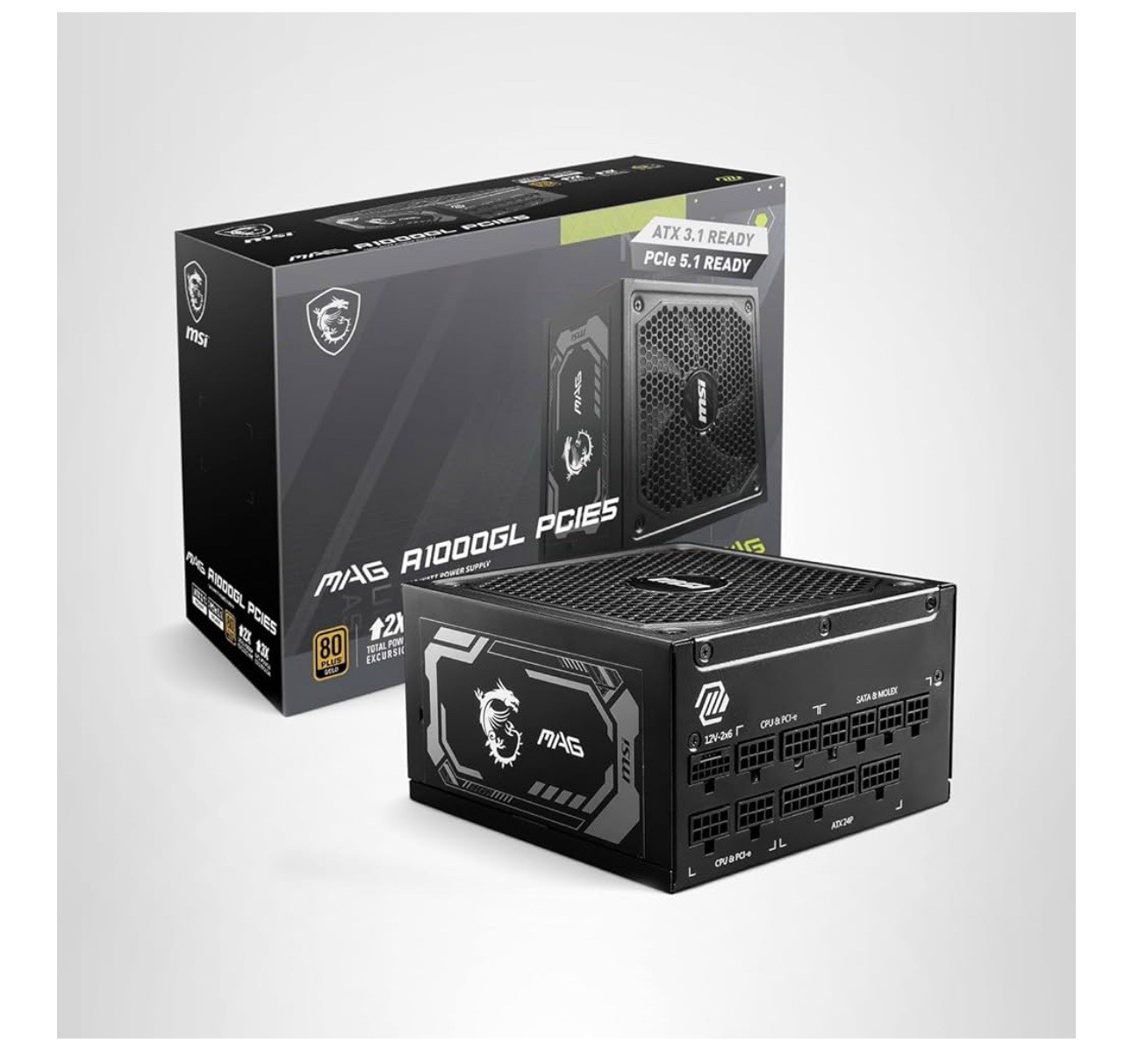 MSI MAG A1000GL PCIE 5 Gaming Power Supply - ATX 3.1 & PCIE 5.1 Sealed