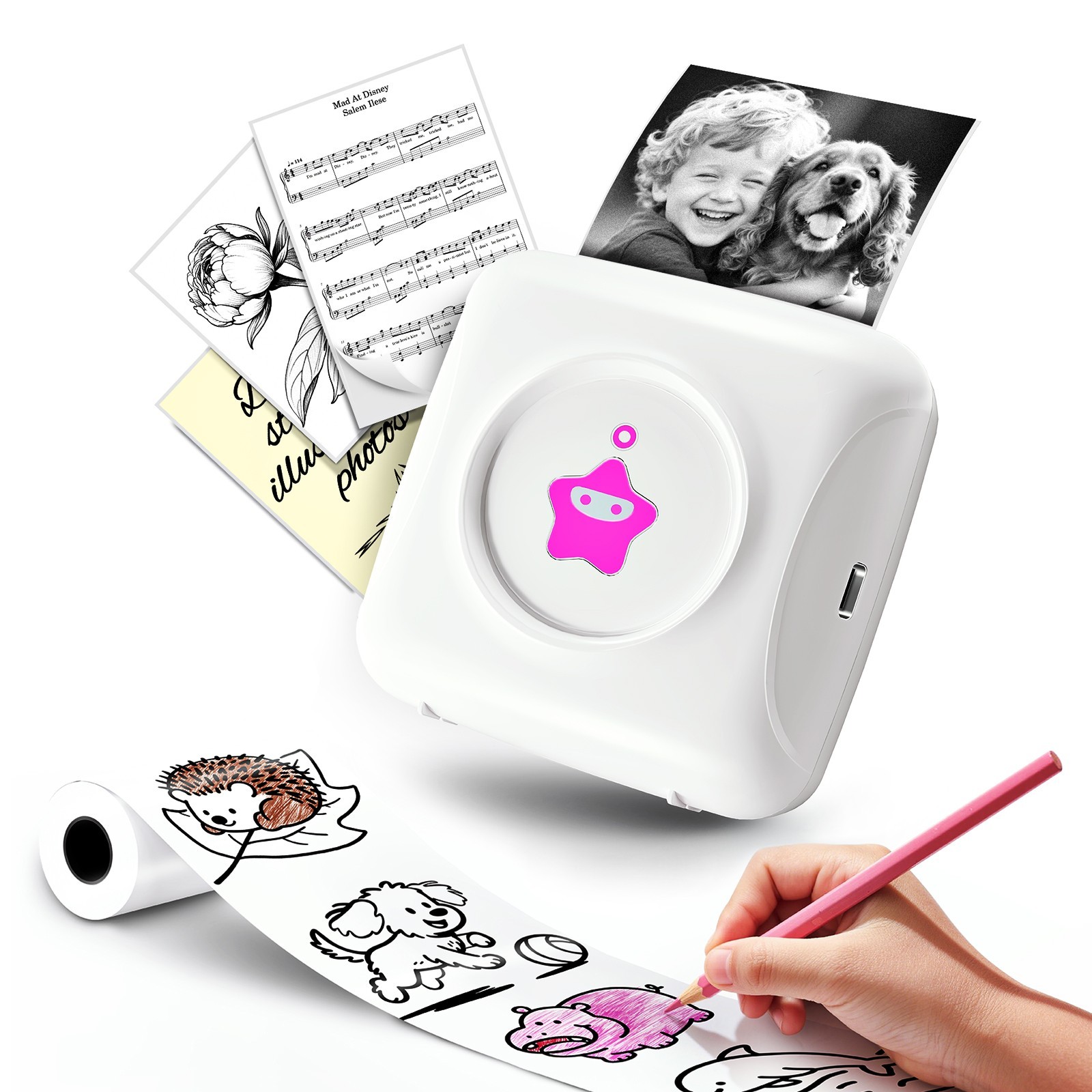 Mini Pocket Thermal Printer Wireless Bluetooth Photo with Label Paper 300dpi