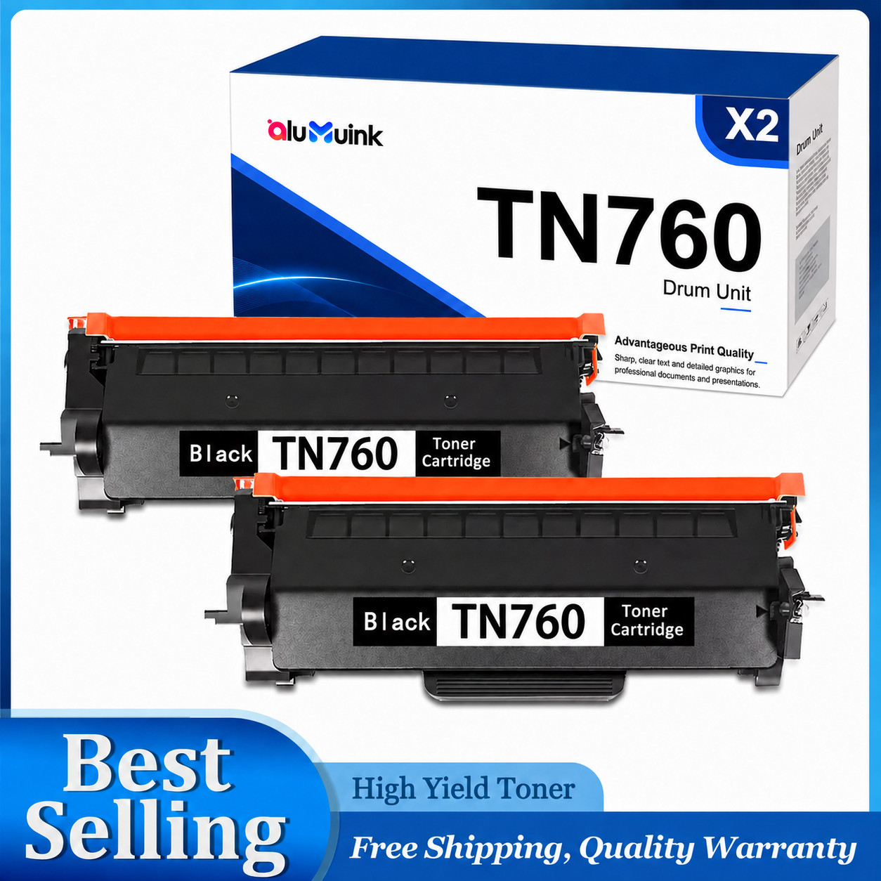 2PK TN760 High-Yield Toner for  Printer HL-L2390DW L2325DW MFC-L2710DW L2750DW