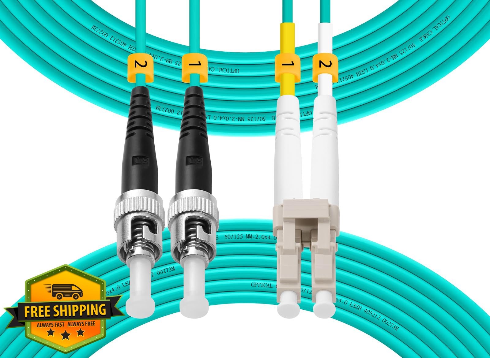 Fibergaga OM3 LC to ST Fiber Patch Cable Duplex 50/125µm LSZH 2M 7ft
