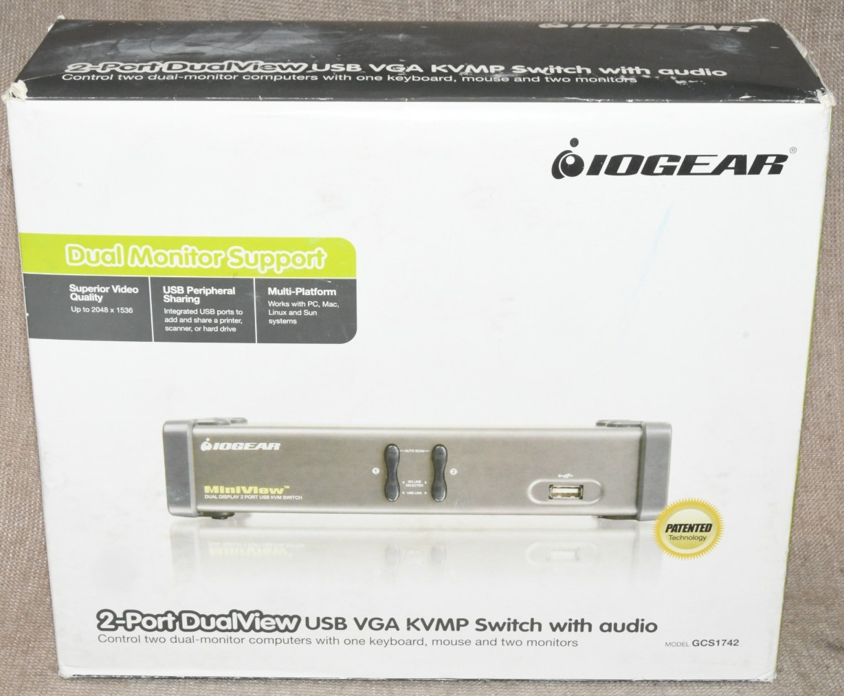 NOS IO Gear Two Port Dual View USB VGH KVMP Switch With Audio