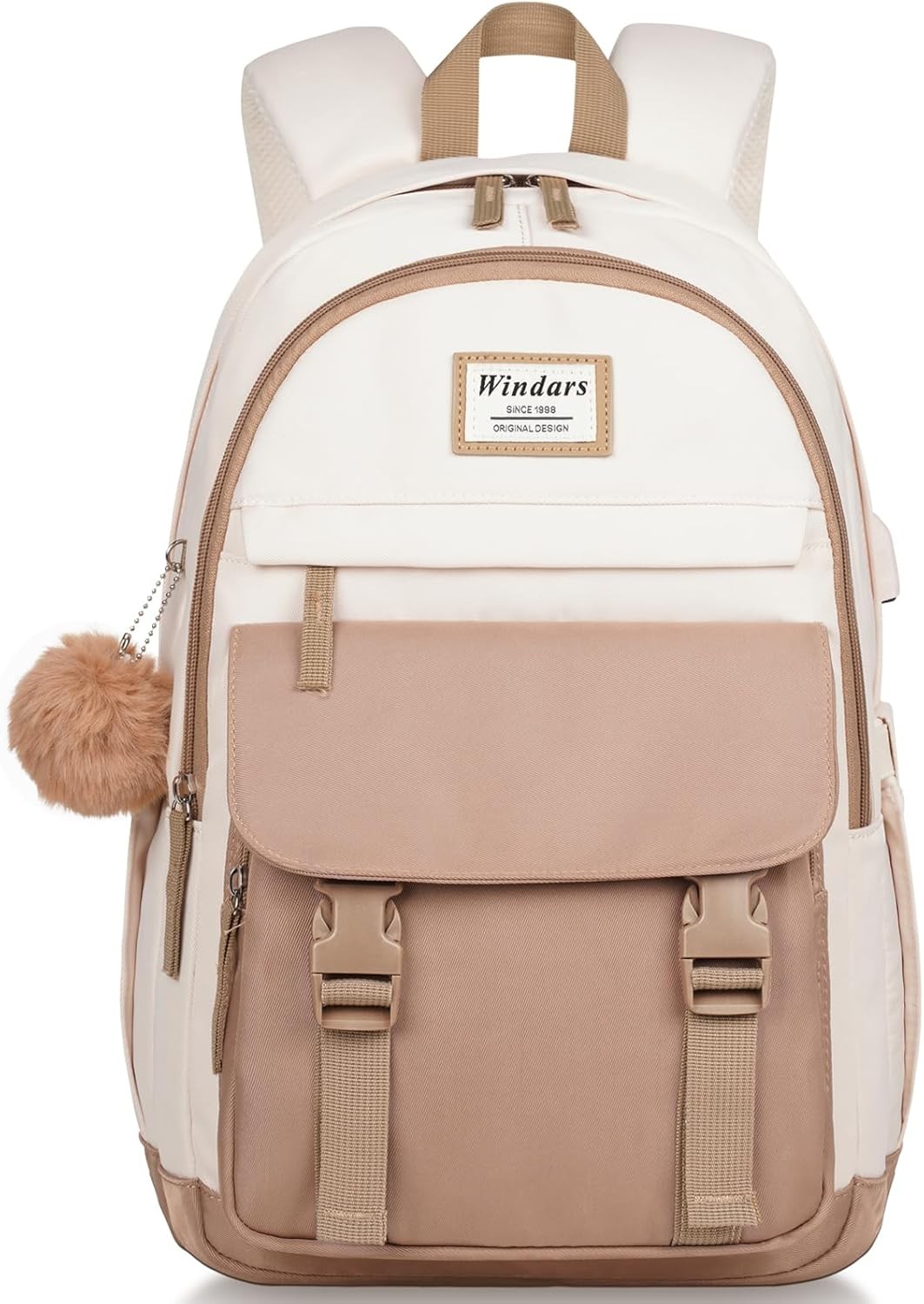 School Backpack for Teen Girls, Cute College Backpacks 15.6 inch, Beige Khaki 