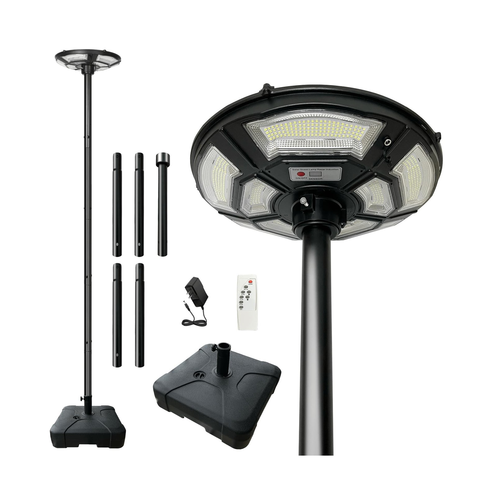 89" Solar Street Light with Galvanized Steel Pole and Heavy Duty Base, Outdoo...