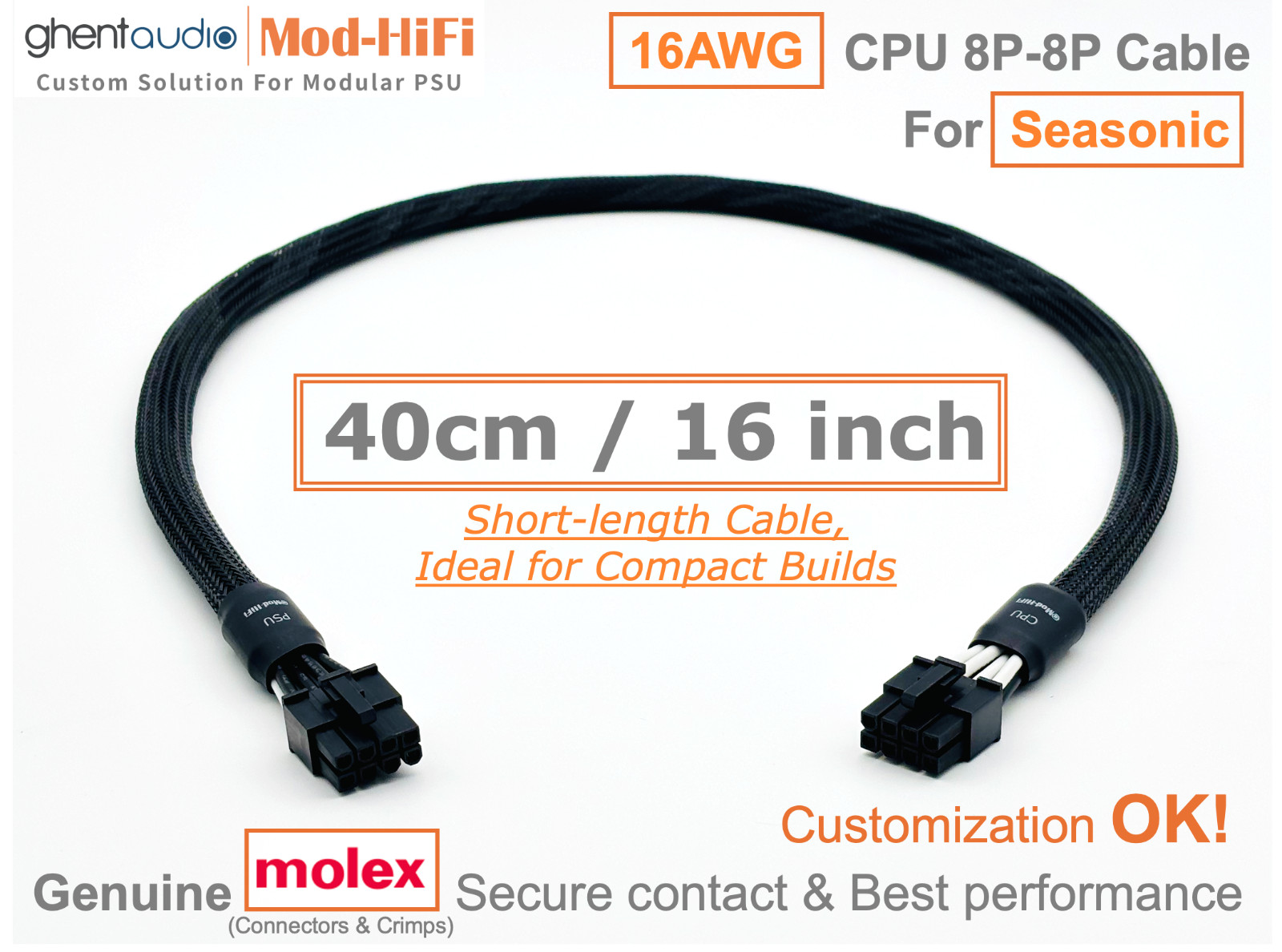 ⚡️UPgrading-16AWG CPU 8P Cable for Seasonic PRIME VERTEX FOCUS CORE - 📏40cm/16"