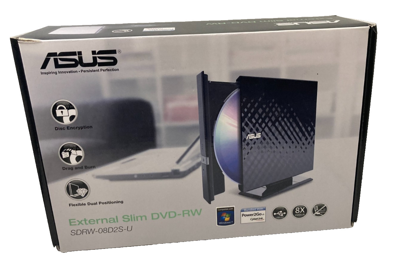 ASUS SDRW-08D2S-U External Slim DVD-RW USB Drive Boxed With Accessories