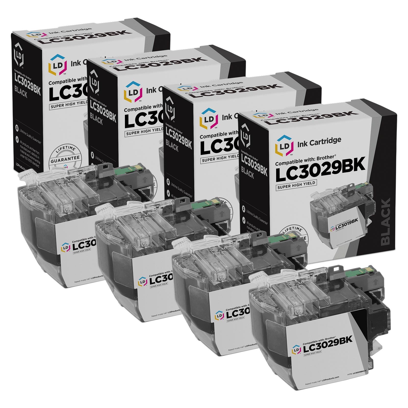 LD Compatible Brother LC3029BK Super High Yield Black Ink Cartridges 4-Pack