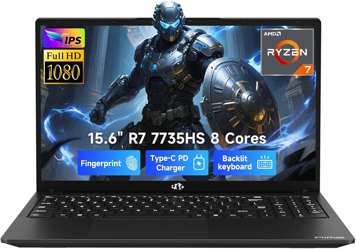 NIMO 15.6" IPS FHD Gaming-Laptop, AMD Ryzen 7 7735HS 16GB DDR5 RAM 512GB SSD