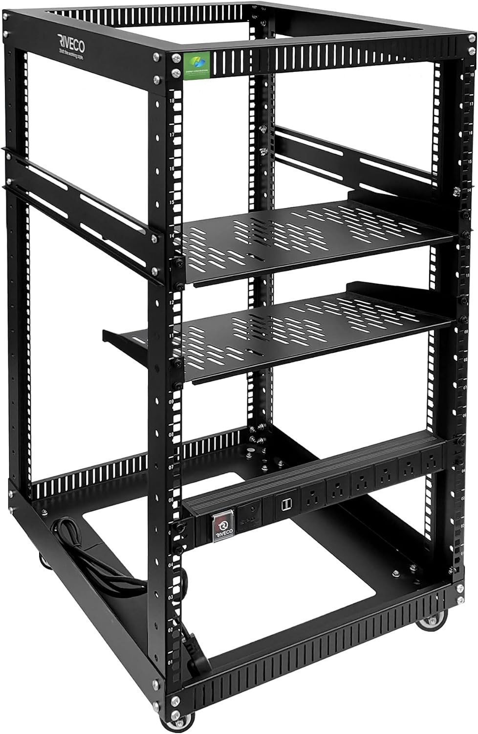 18U Open Frame Server Rack with Brake Casters + PDU (8 Outlets) Power Strip Surg