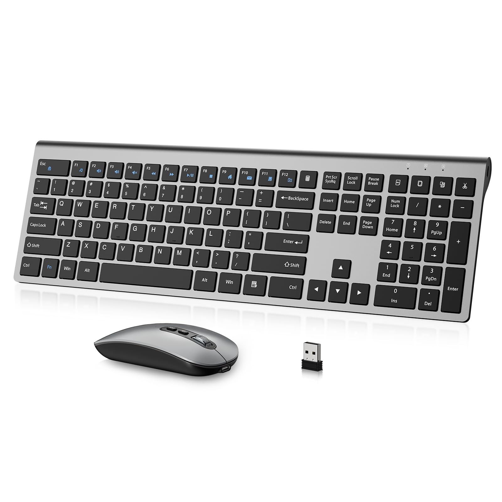 Rechargeable Wireless Keyboard and Combo, Full Size Silent Ergonomic Scissor ...