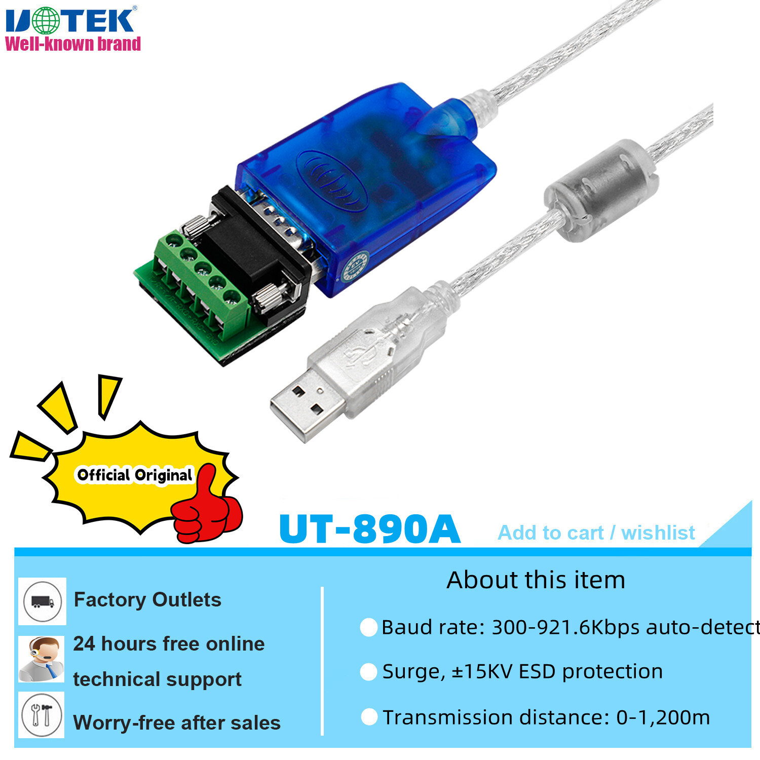 USB to RS-485 RS-422 Converter DB9 RS485 RS422 Usb 2.0 Cable ESD Magnetic Ring