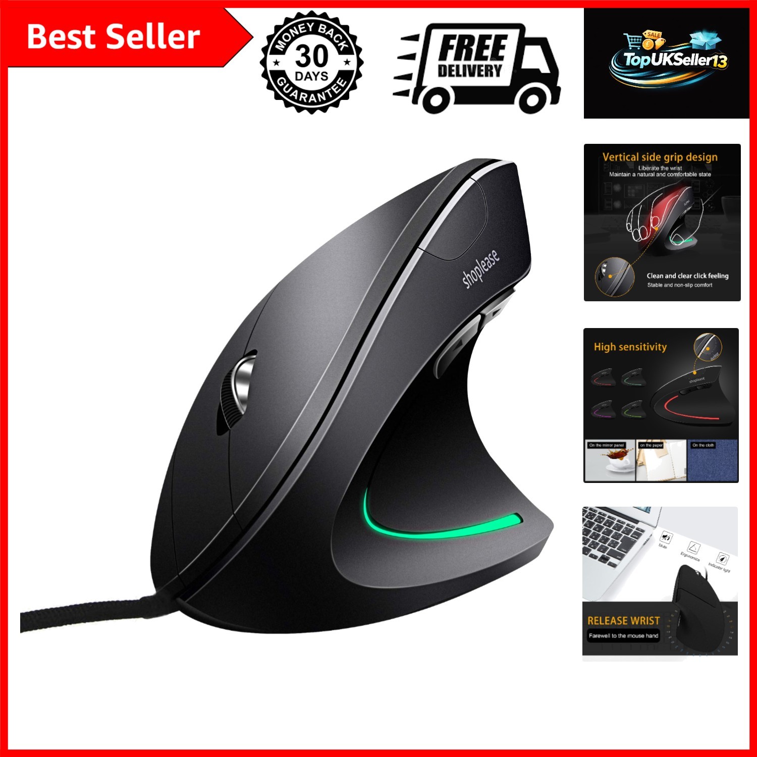 Wired Vertical Mouse, Optical Ergonomic Mouse with 4 Adjustable 800/1200/2000...