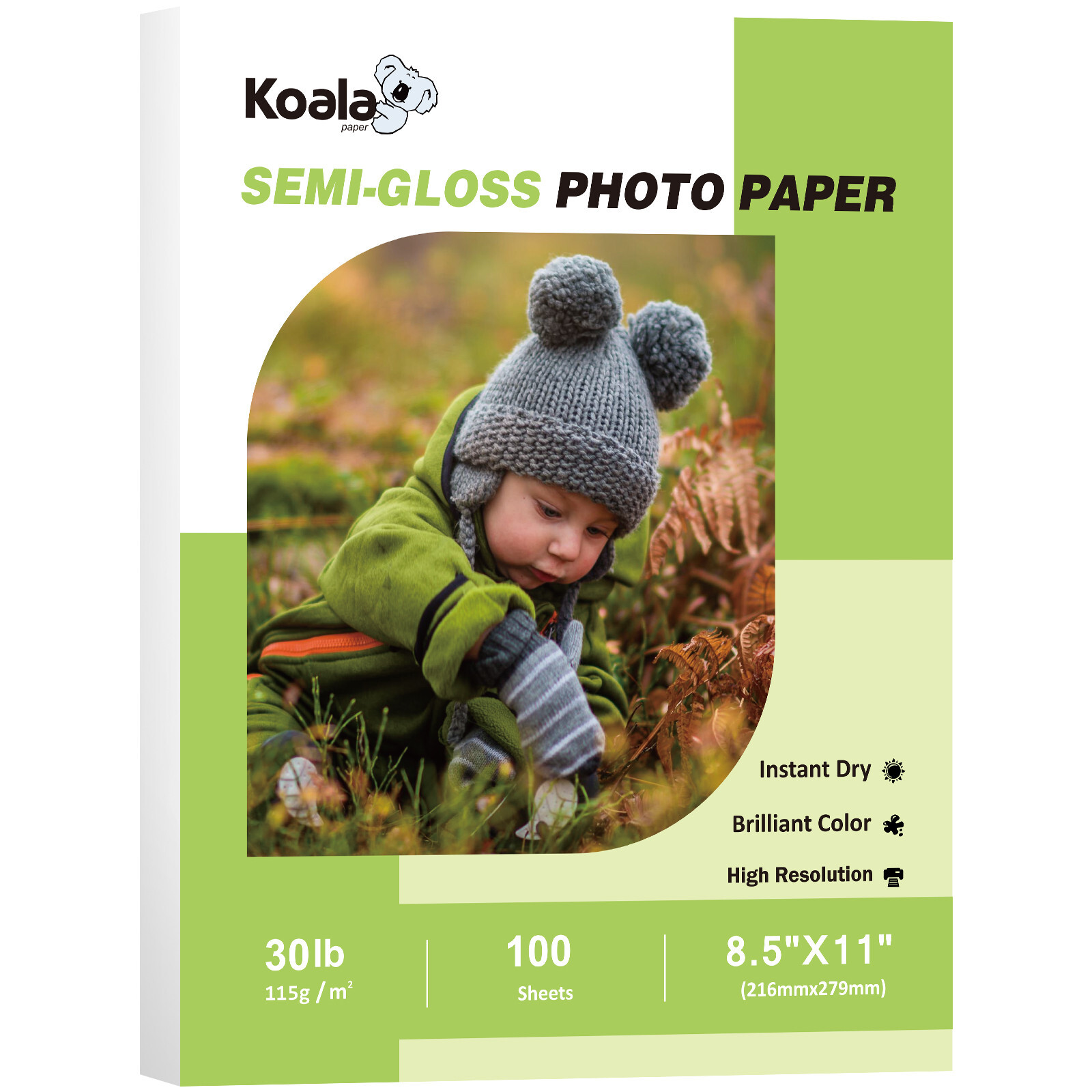 100 Koala Semigloss Printer Photo Paper 8.5x11 for Inkjet + Laser 30lb 115g Thin