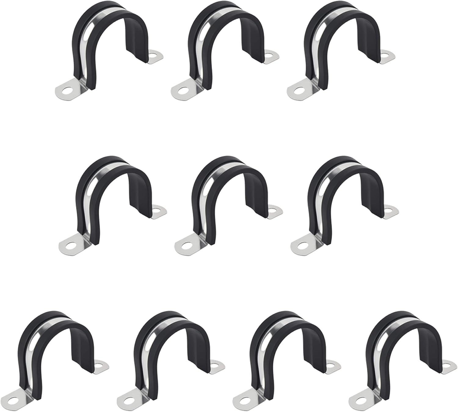 10 PCS 3-1/2 Inch Rubber Cushioned U Bracket Clamp, Stainless Steel