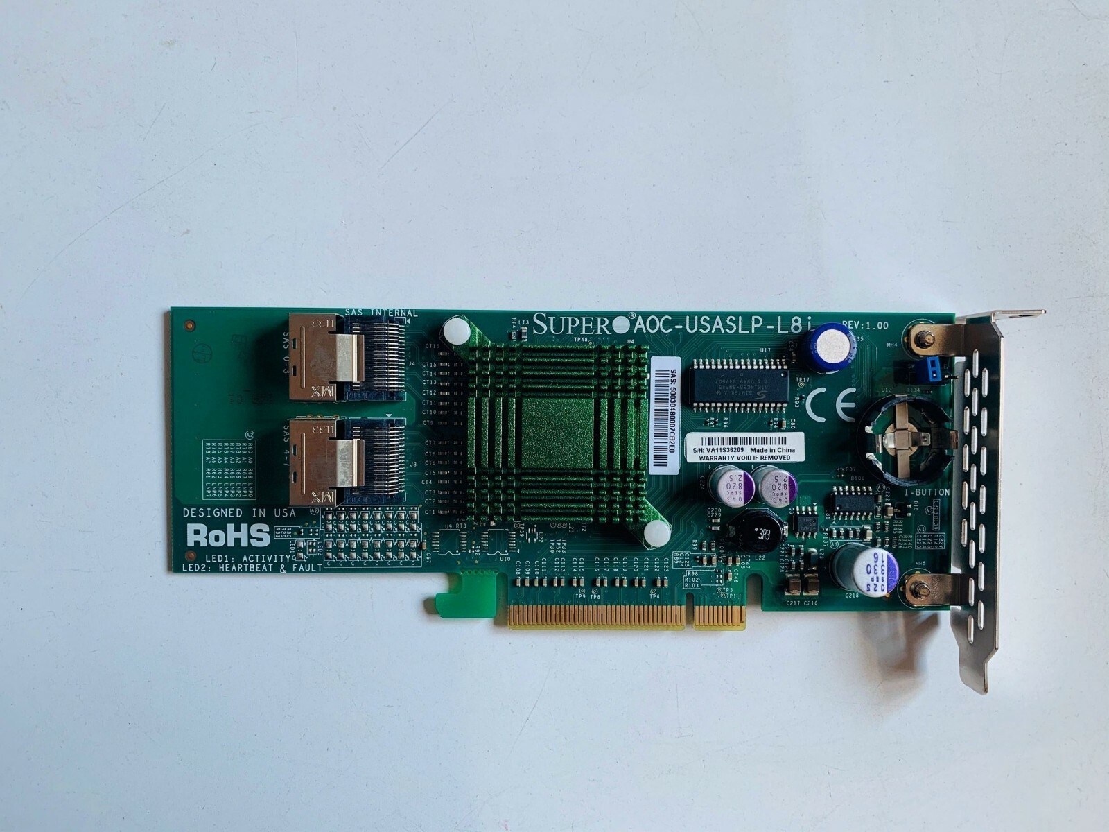 Low bracket SuperMicro SAS Raid Controller AOC-USASLP-L8i 