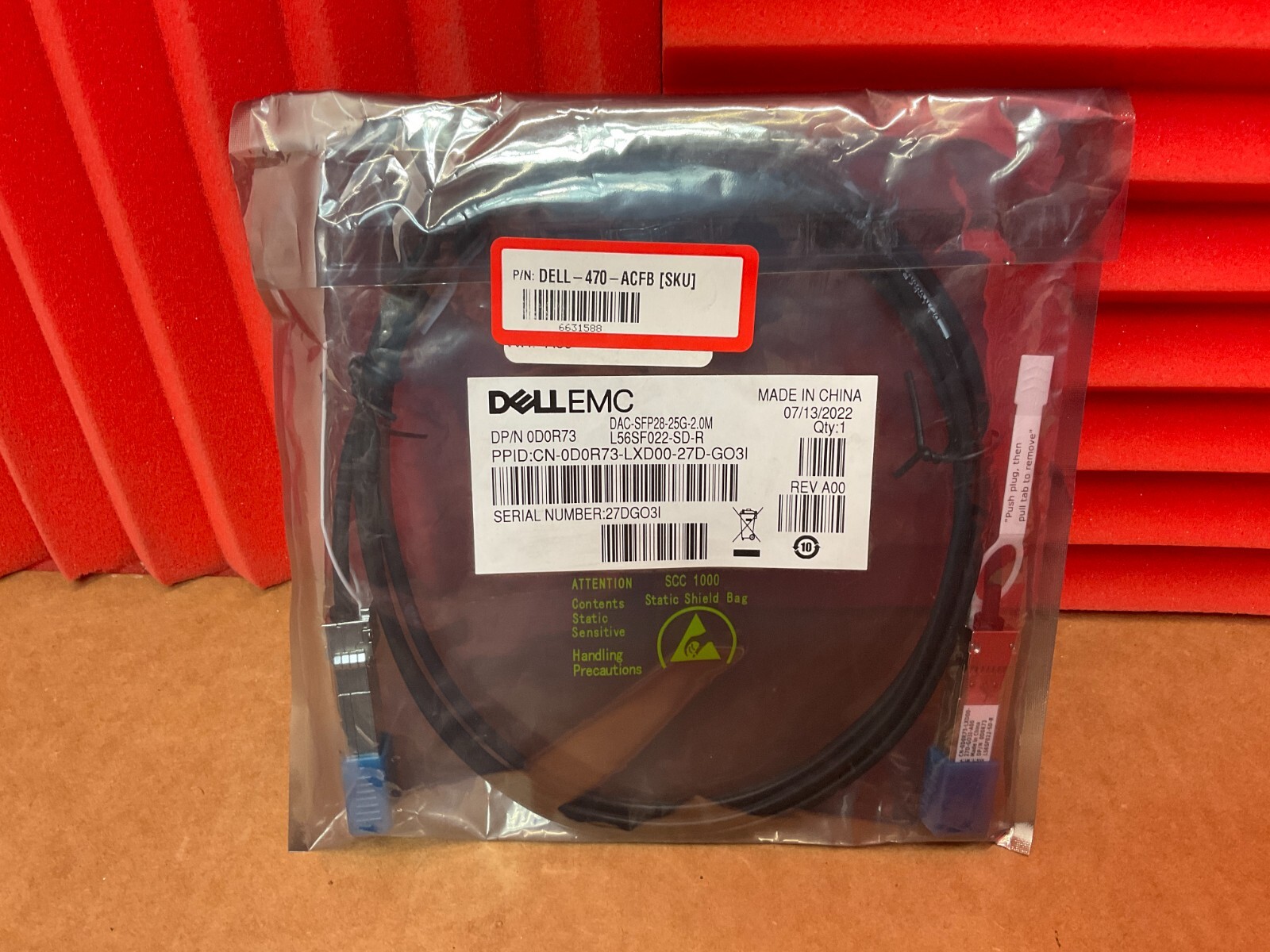 Dell 25 Gigabit SFP28 Direct Attach Cable 6.6 feet 470-ACFB ✅❤️️✅❤️️✅❤️️ NEW
