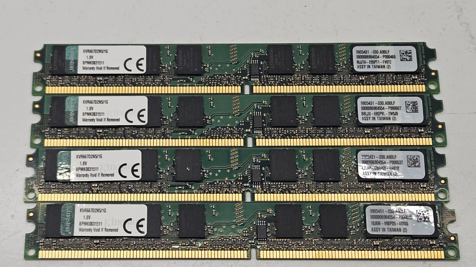 4 set  KINGSTON LOW PROFILE DESKTOP MEMORY RAM STICKS DDR2 @ 1G = 4GB