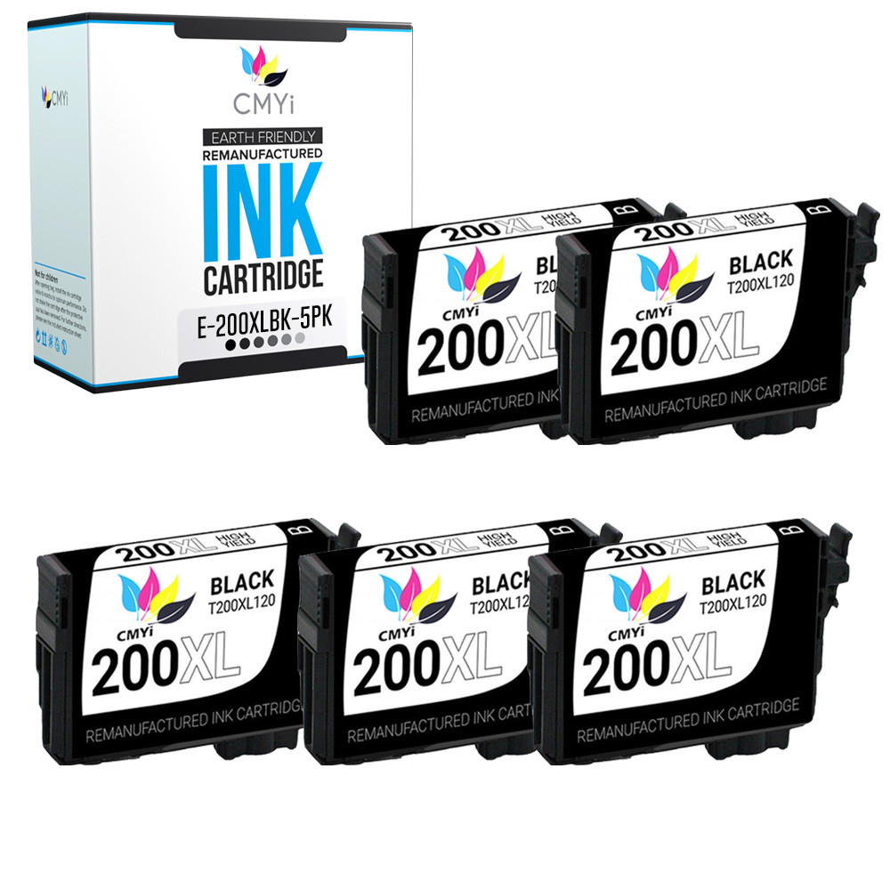 5PK Black T200XL Replacement Ink for Epson 200XL 200 XL XP300 XP310 XP400 WF2520
