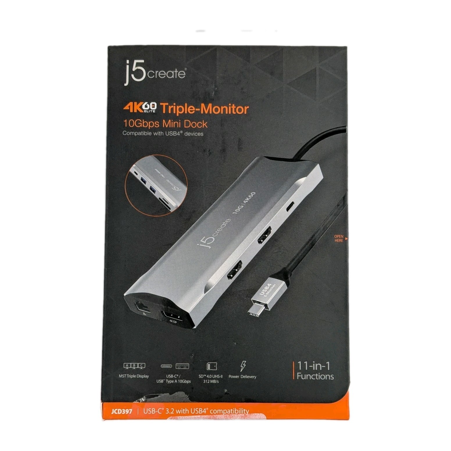 j5create 4K60 Elite USB-C Triple-Monitor 10Gbps Mini Dock JCD397 ST34