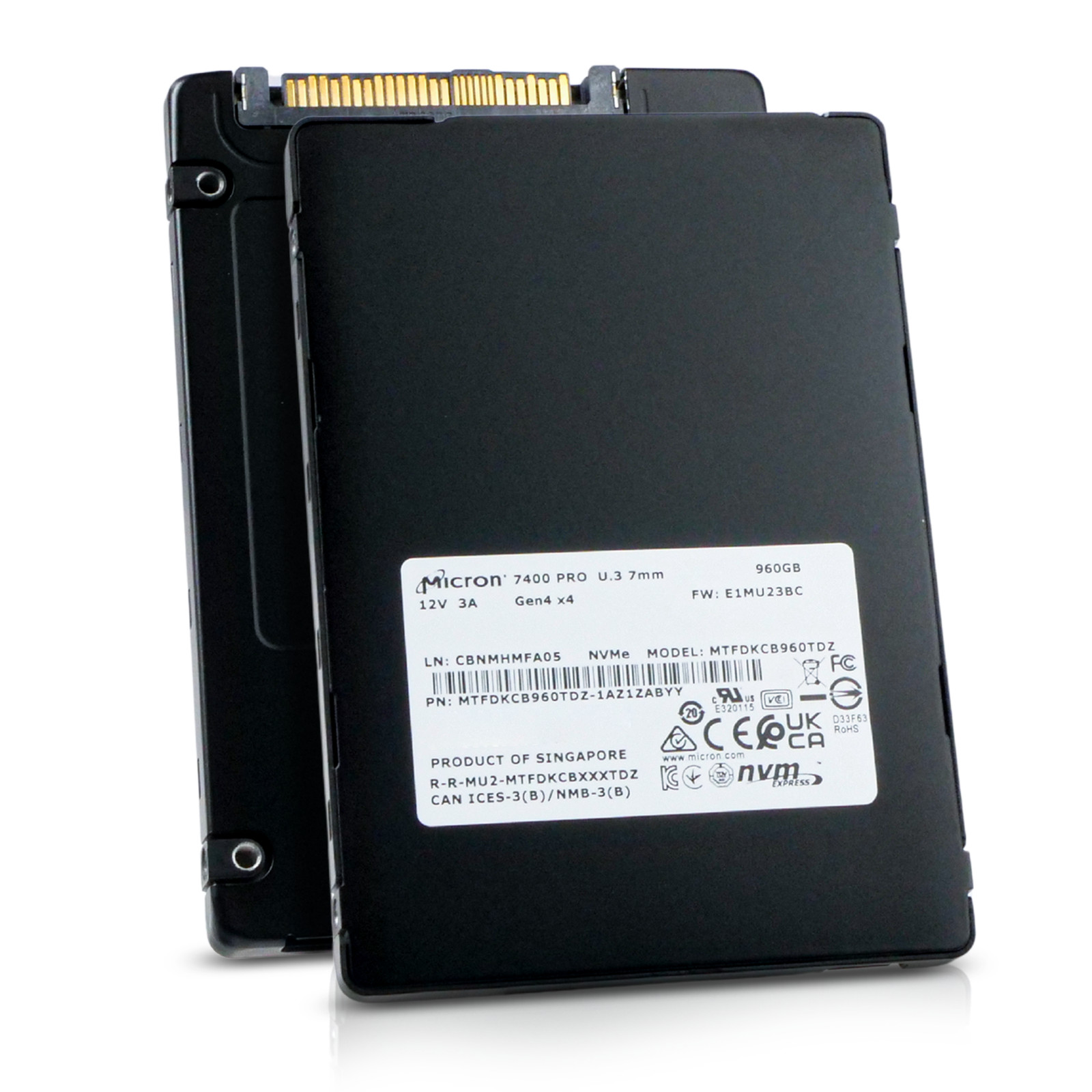 Micron 7400 PRO 960GB MTFDKCB960TDZ PCIe Gen 4 x4 8GB/s 3D TLC U.3 NVMe 2.5" SSD