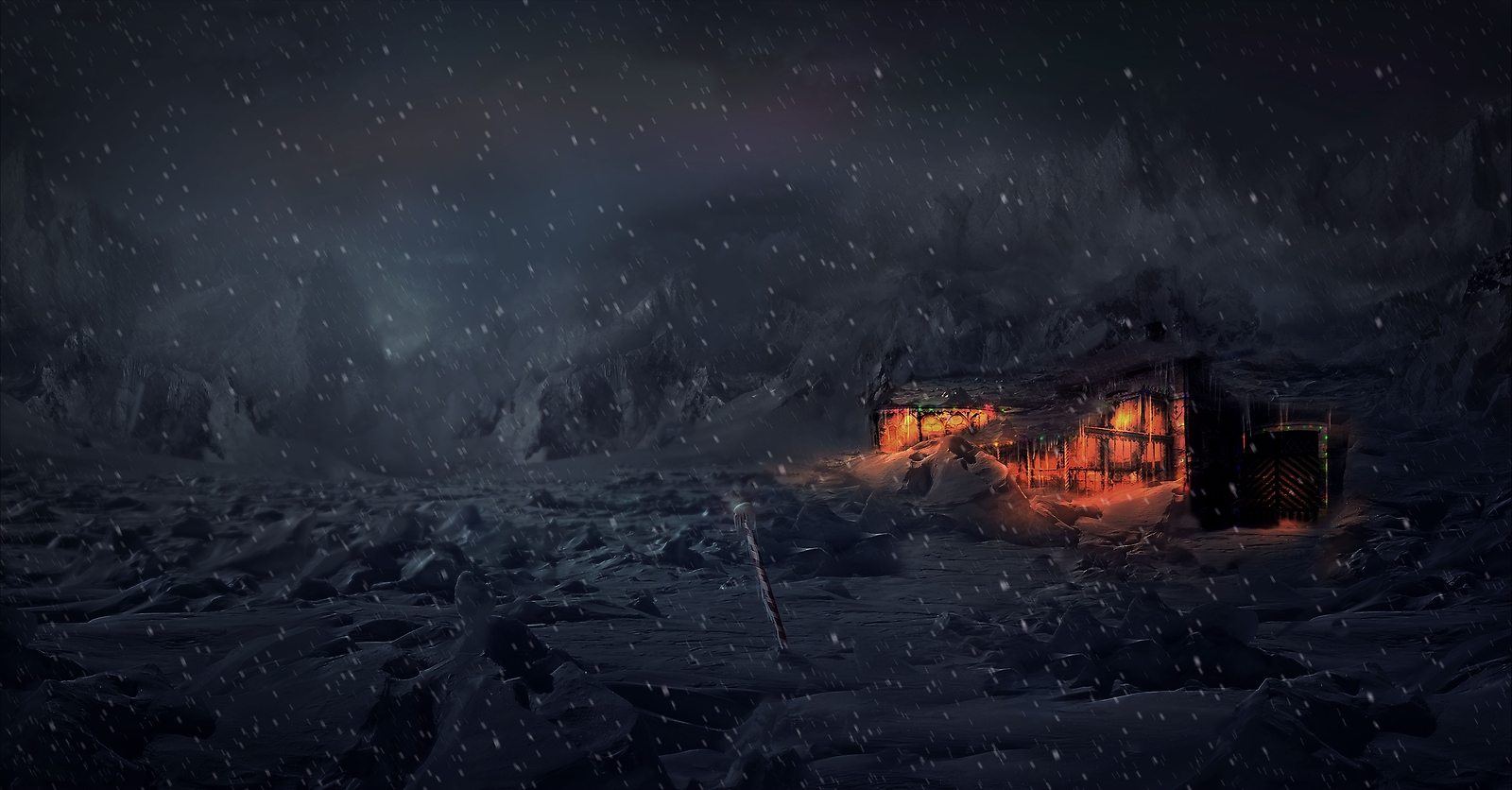 Landscape  art cgi winter ice snow cold nature house hut Custom Gaming Mat Desk