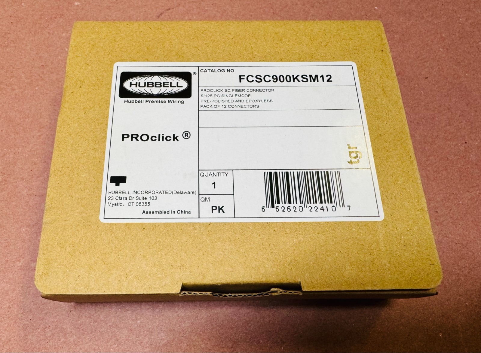 HUBBELL Premise Wiring FCSC900KSM12 PROClick Connector SC, OS2, Blue Box Of 12