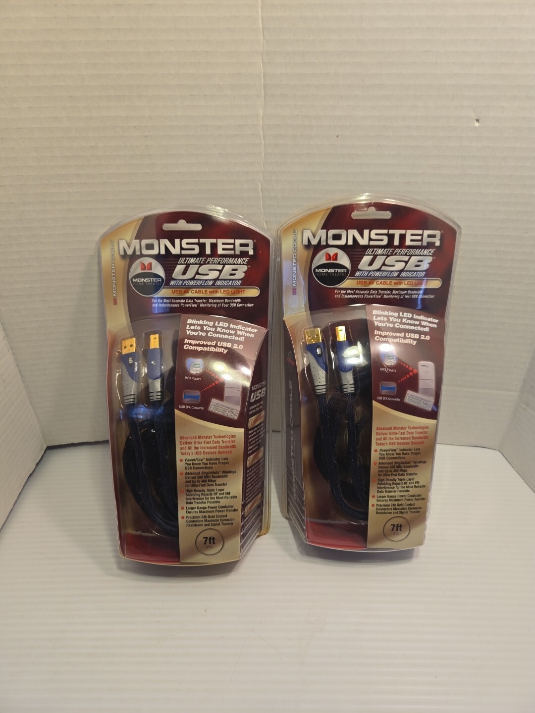 Monster Ultimate Performance 7ft USB cable w/ Power indicator 119067-00 - NEW X2