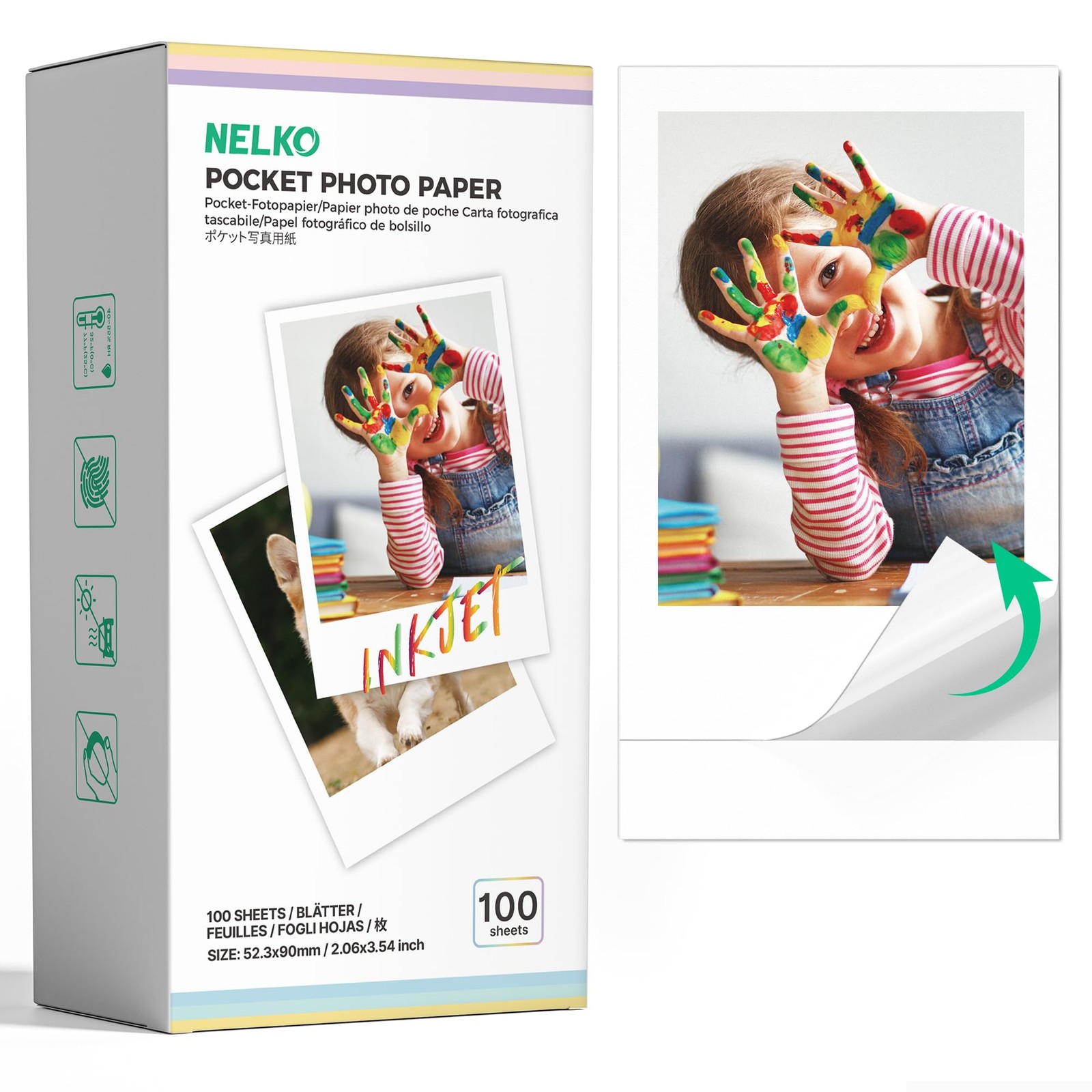 100 PCS 52.3x90mm Premium Sticky Back Photo Paper Water Resistant White