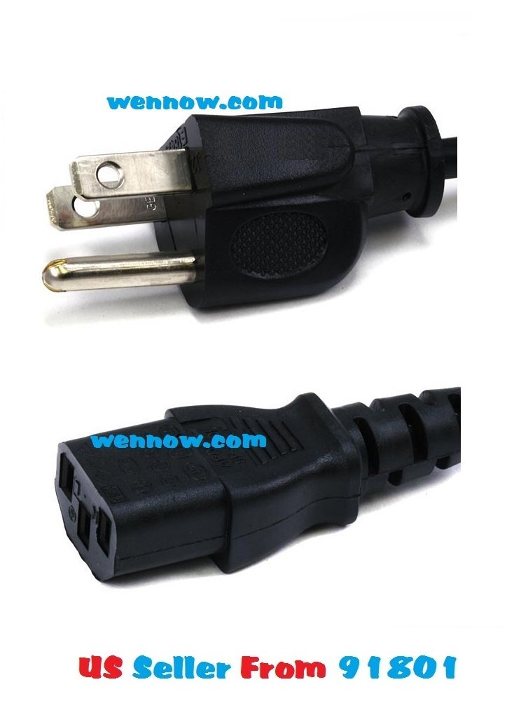 10 Ft 3-Prong Trapezoid Computer Power Cord Universal PC Cable Standard Wire 10'