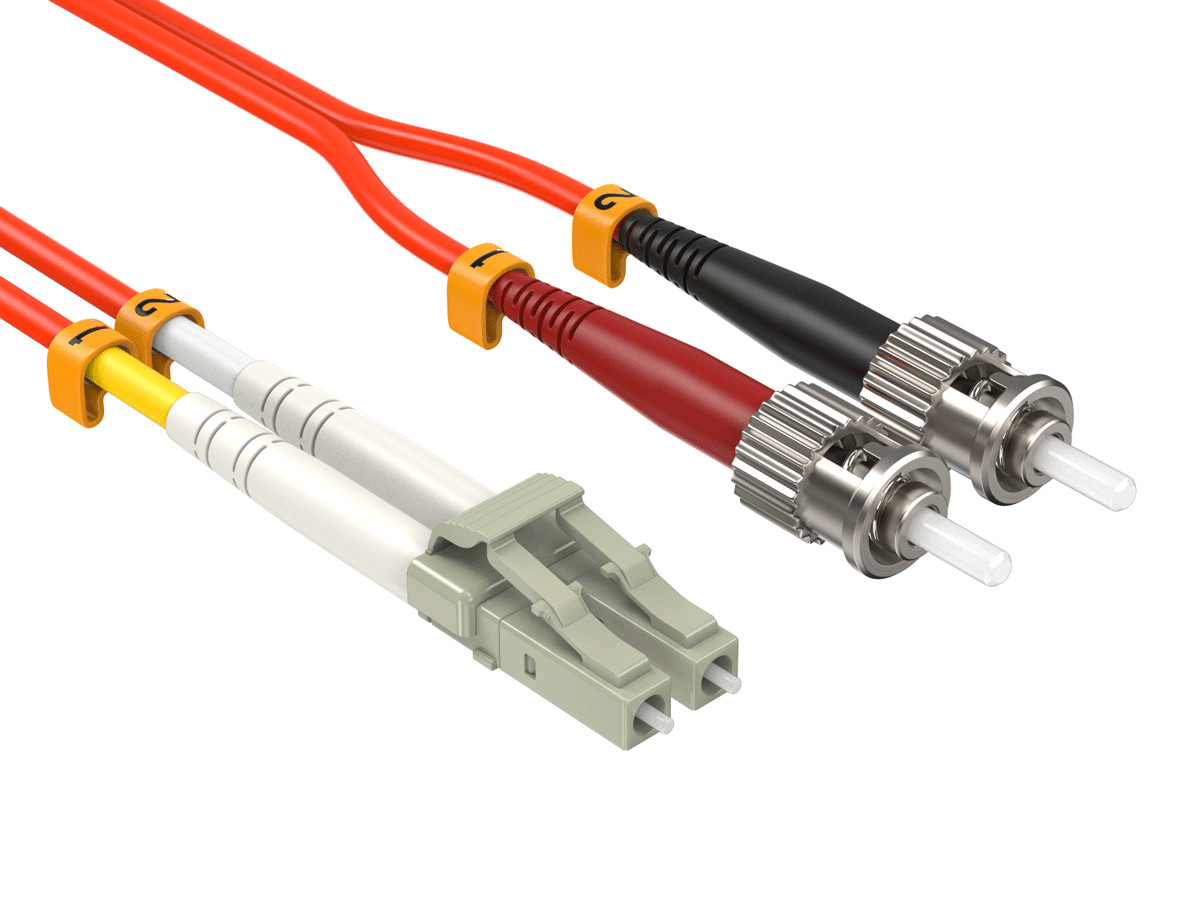 OM1 LC/UPC to ST/UPC Duplex Corning Fiber Optic Cable Multimode 62.5/125 OFNR
