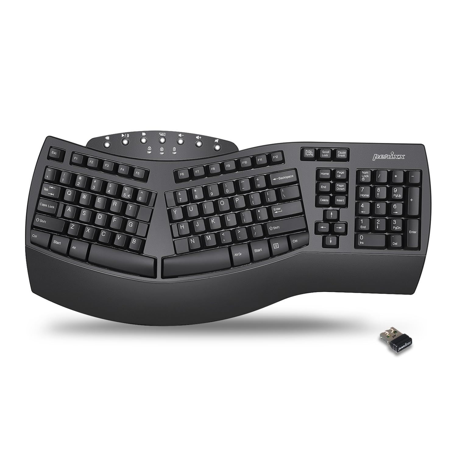 Perixx PERIBOARD-612B Wireless Ergonomic Split Keyboard Bluetooth 2.4G Black