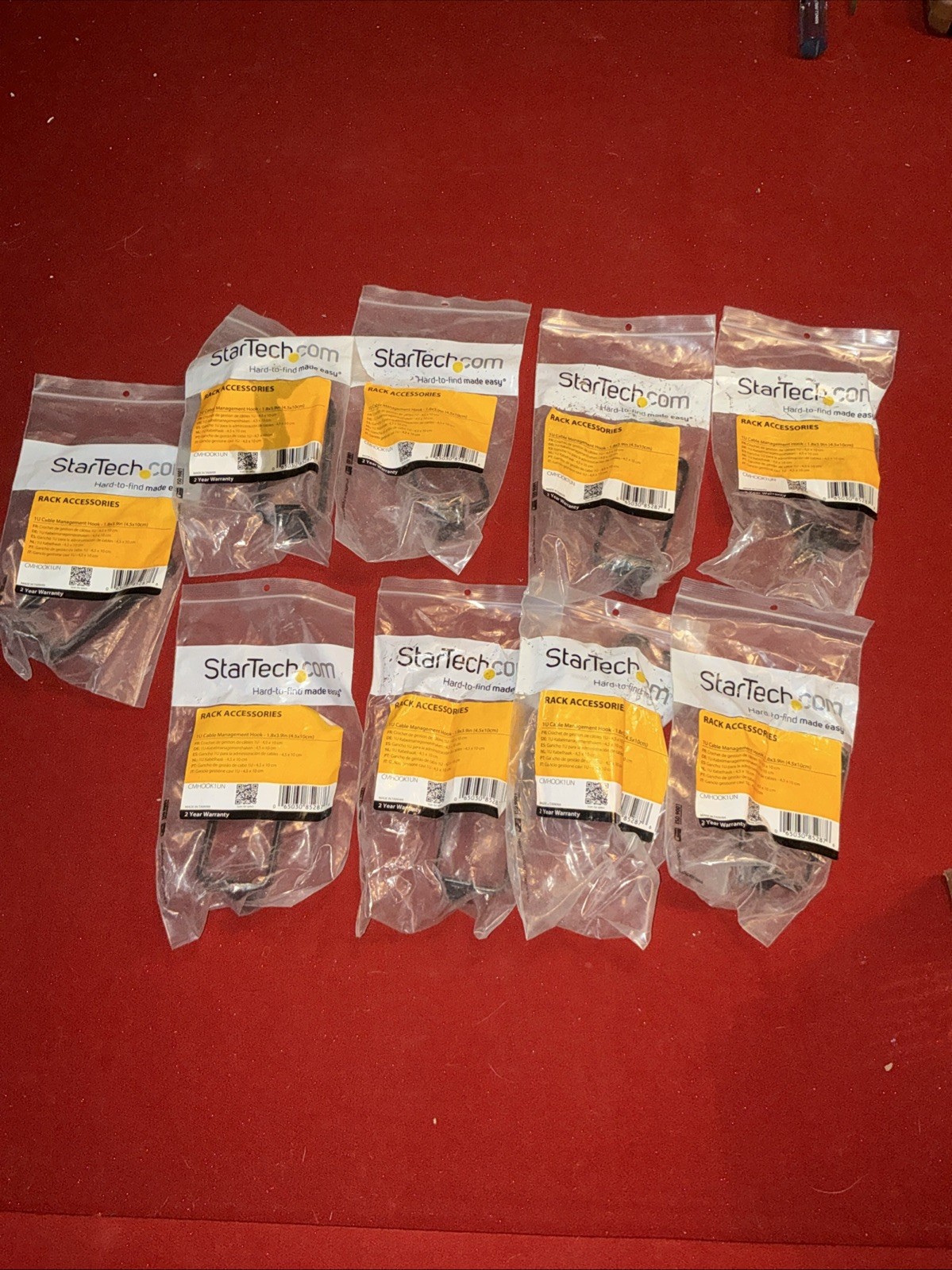 Lot of 9 StarTech CMHOOK1U 1U Server Rack Cable Management D-Ring Hook - 1.8X3.9