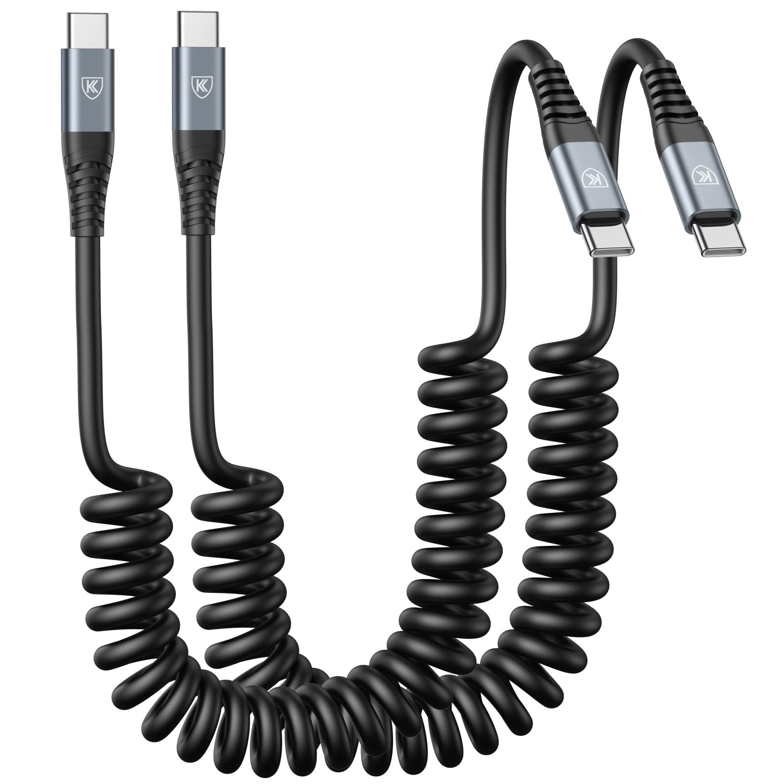 USB C Cable 3ft 2Pack C to C Charger for Car, Coiled 3FT, Black