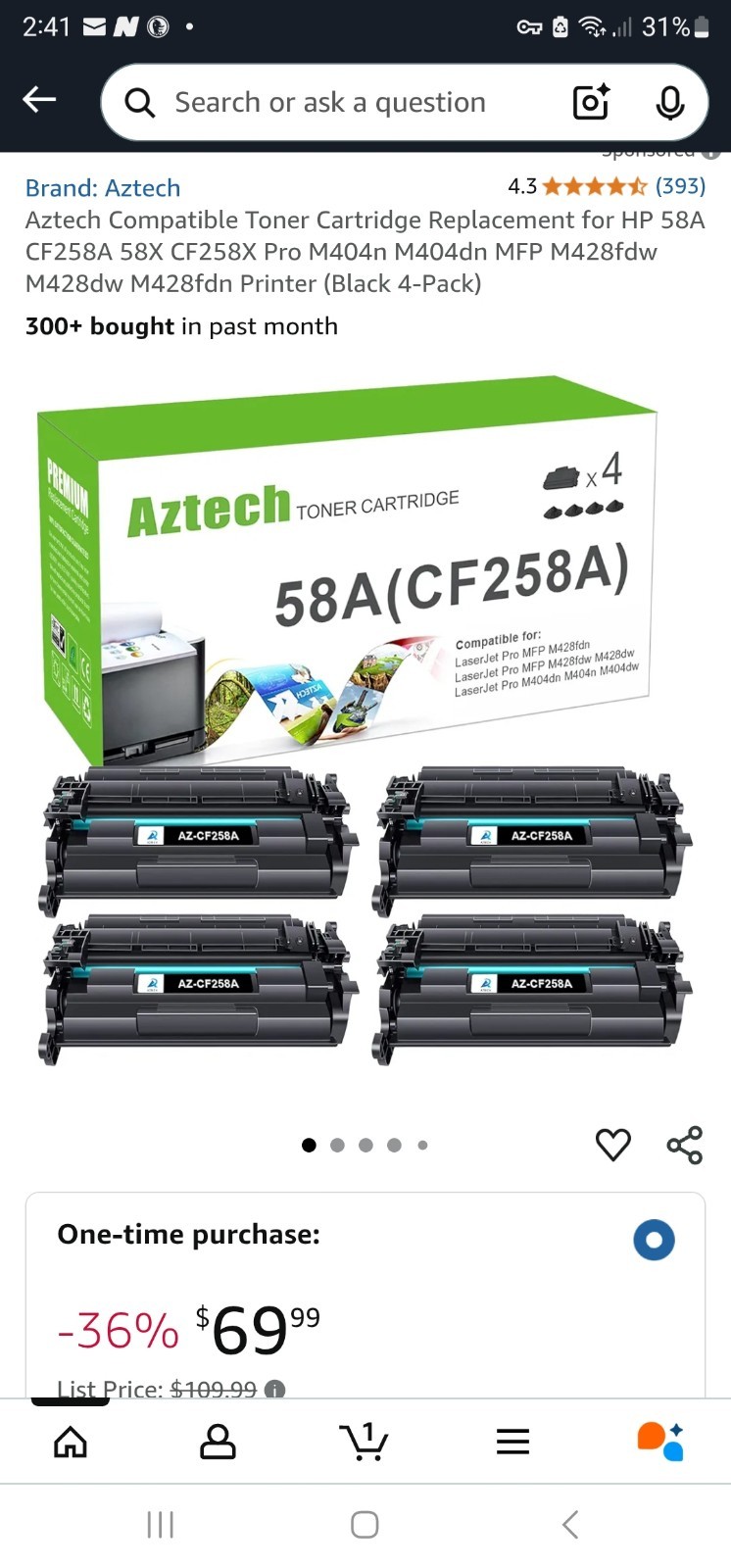 Aztech Compatible Toner Cartridge Replacement for HP 58A CF258A 58X CF258X...