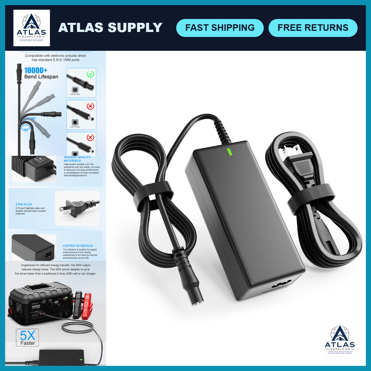 56W AC Adapter Charger for Portable Jump Starter, NOCO GB Series Compatible