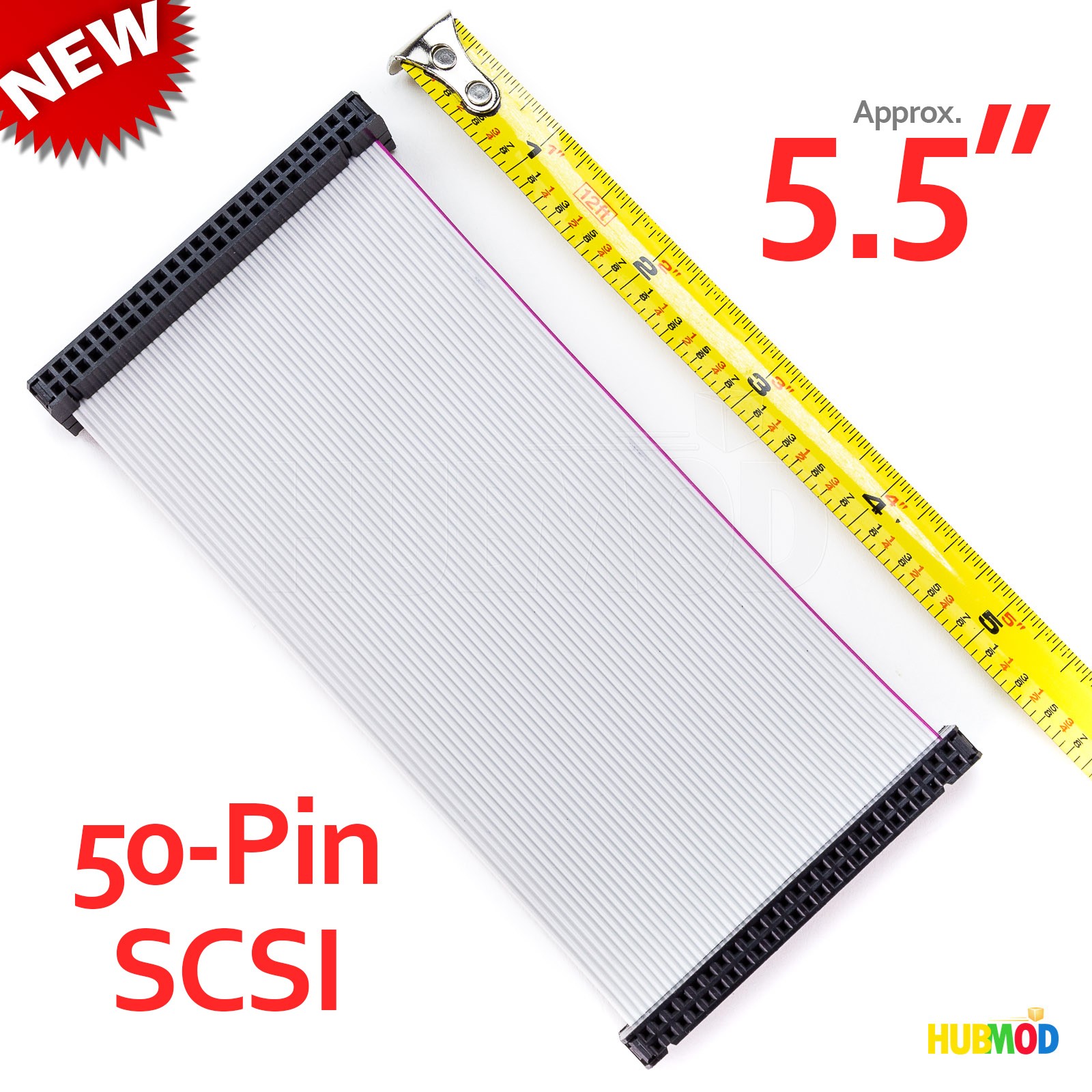 NEW 5.5" 50-Pin Short SCSI Internal Ribbon Flat Cable F/F 2-Connector 1-Device