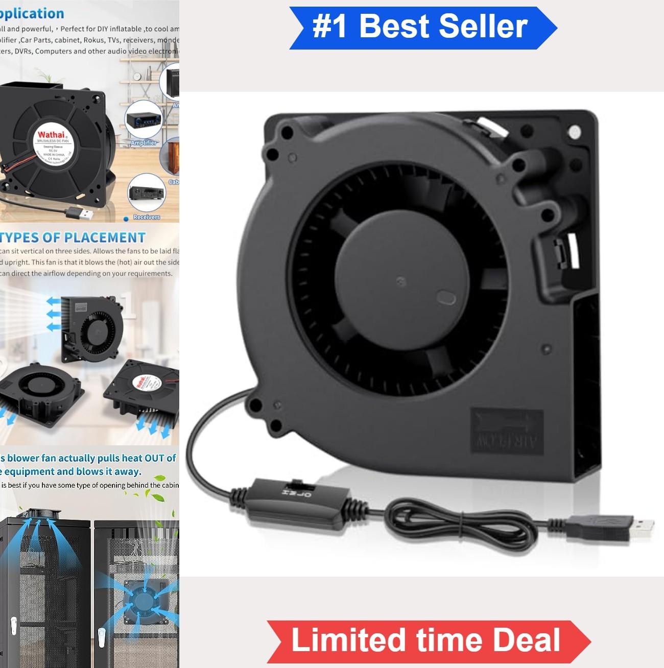 120mm USB Blower Fan 5V Speed Control 23 CFM 2000 RPM for AV Cabinet Router DVR