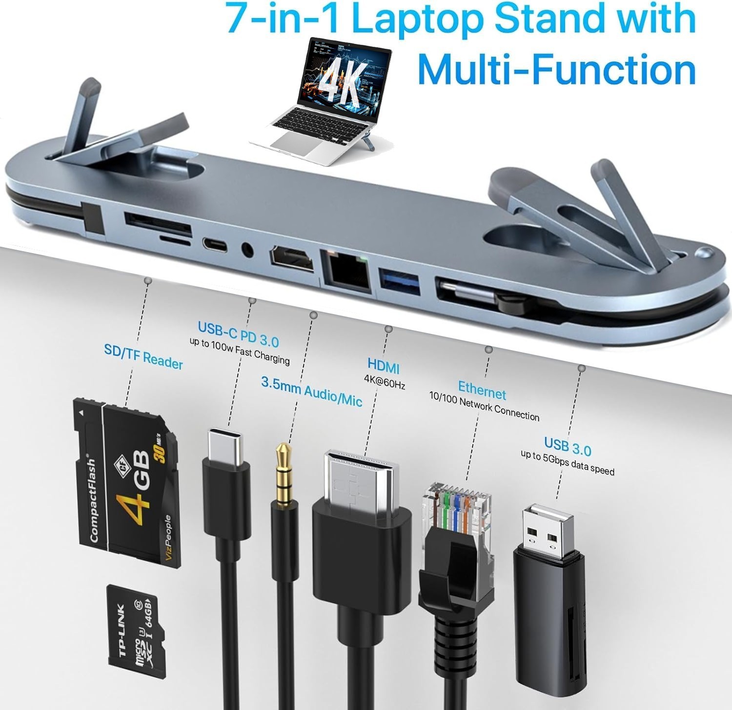 7-in-1 Type C Dock Hub USB C Laptop Docking Station Adapter For MacBook DELL HP