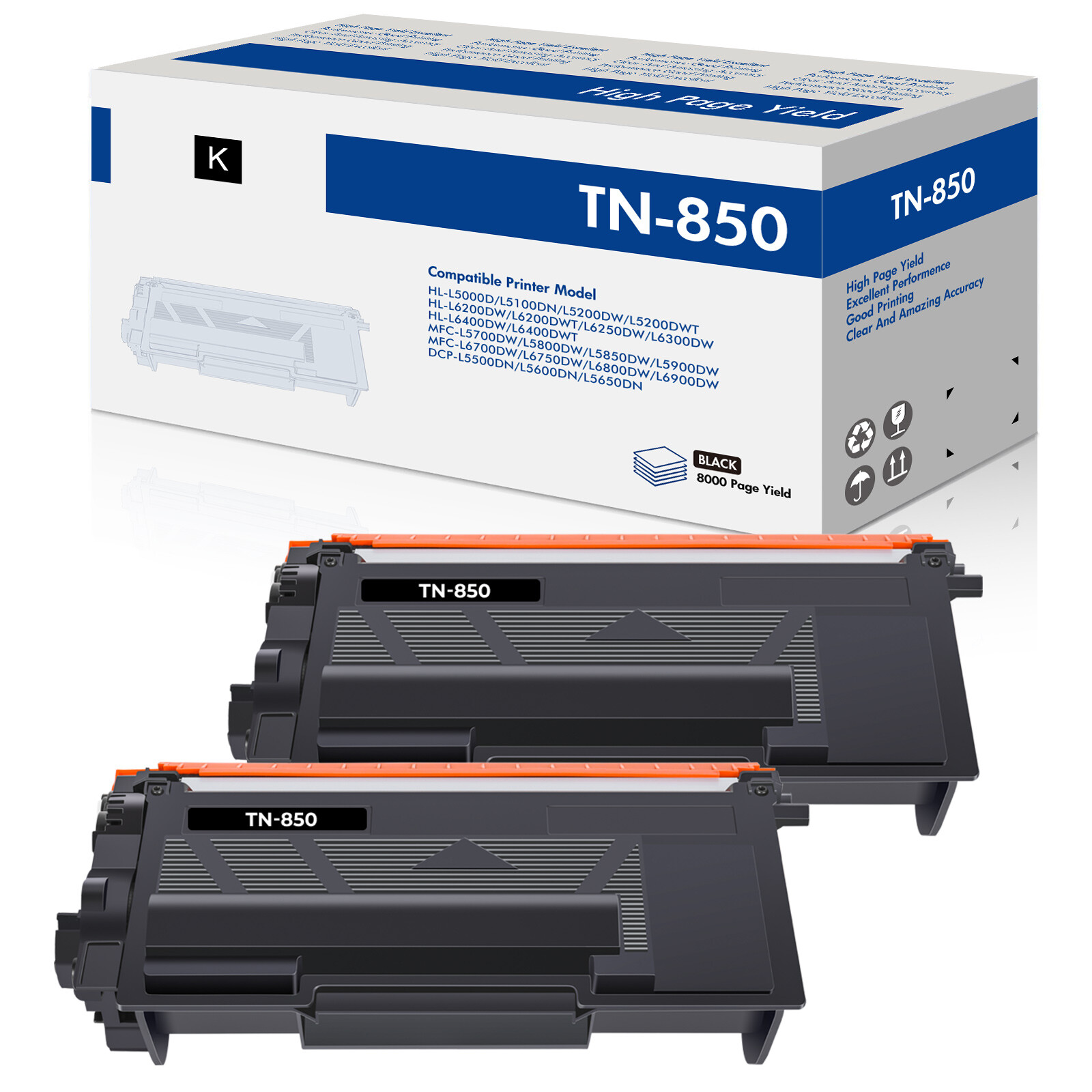 2 Pack HY Toner Cartridge for Brother TN850 TN820 TN-850 MFC-L6700DW HL-L6200DW