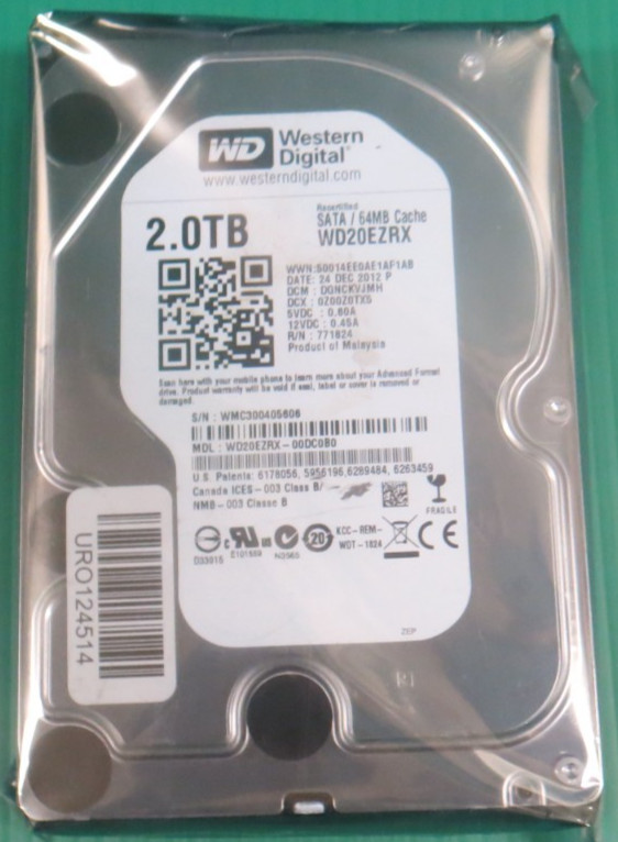 Western Digital 2TB / 64MB / SATA / 5400RPM / 3.5" HDD WD20EZRX-00DC0B0 / Refurb