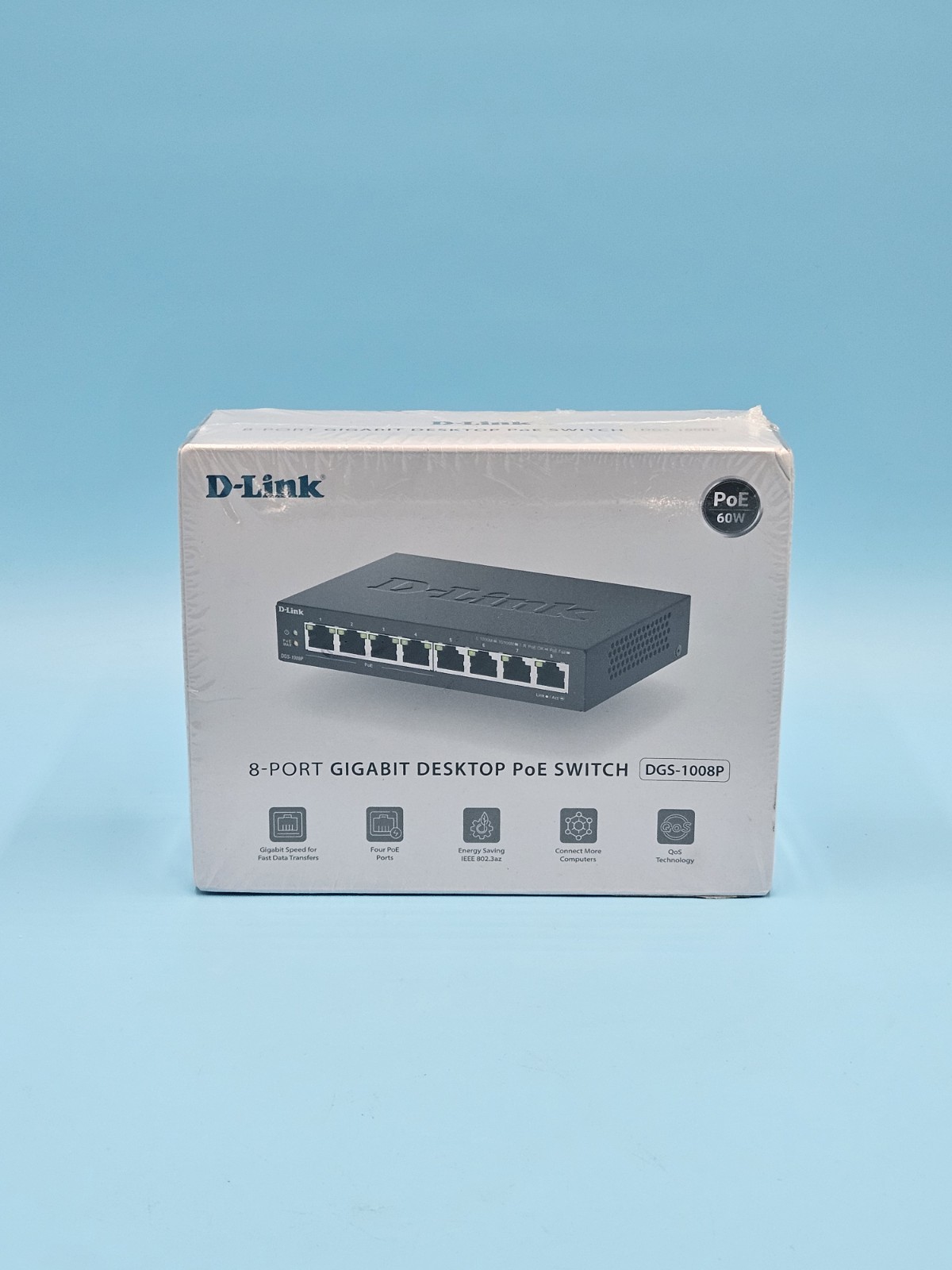 NIB D-Link DGS-1008P 8-Ports Gigabit Unmanaged Ethernet Desktop Switch w/ 4x PoE